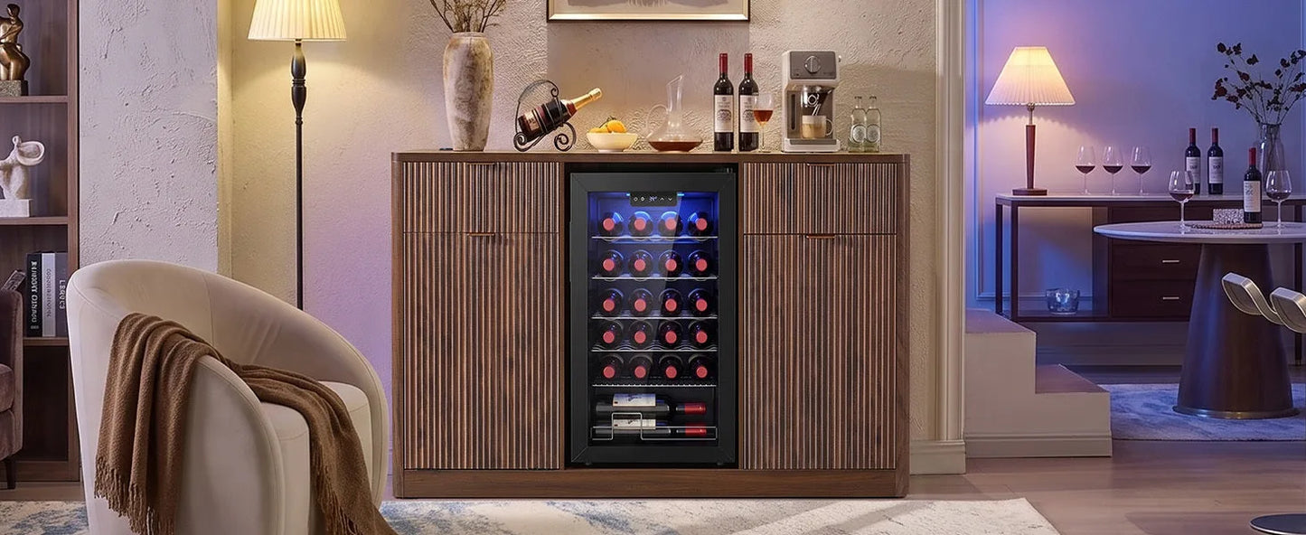 K&K 59' Coffee Bar Cabinet with Fridge Space & Tilt-Out Trash Cabinet, Mini Fridge Wine Cabinet with Storage/Charging Station, Fluted Buffet Sideboard with Glass Holder for Dining Room, Natural Oak detail view 86