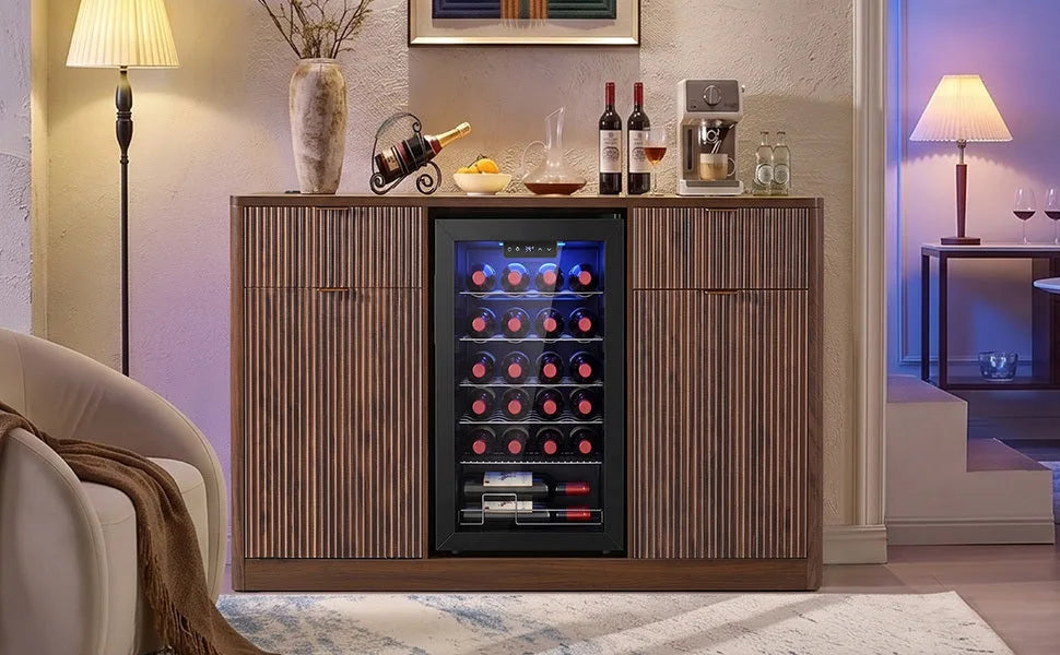 K&K 59' Coffee Bar Cabinet with Fridge Space & Tilt-Out Trash Cabinet, Mini Fridge Wine Cabinet with Storage/Charging Station, Fluted Buffet Sideboard with Glass Holder for Dining Room, Natural Oak detail view 93