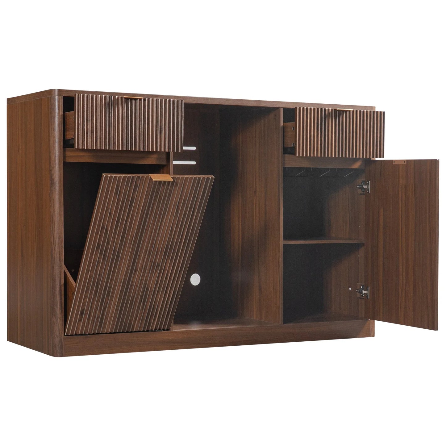 K&K 59' Coffee Bar Cabinet with Fridge Space & Tilt-Out Trash Cabinet, Mini Fridge Wine Cabinet with Storage/Charging Station, Fluted Buffet Sideboard with Glass Holder for Dining Room, Natural Oak detail view 96