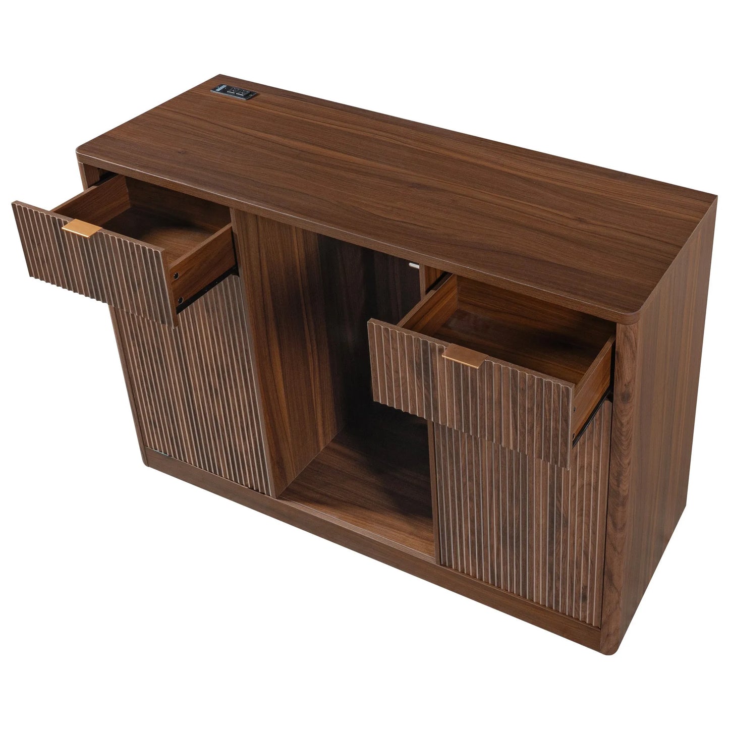 K&K 59' Coffee Bar Cabinet with Fridge Space & Tilt-Out Trash Cabinet, Mini Fridge Wine Cabinet with Storage/Charging Station, Fluted Buffet Sideboard with Glass Holder for Dining Room, Natural Oak detail view 97