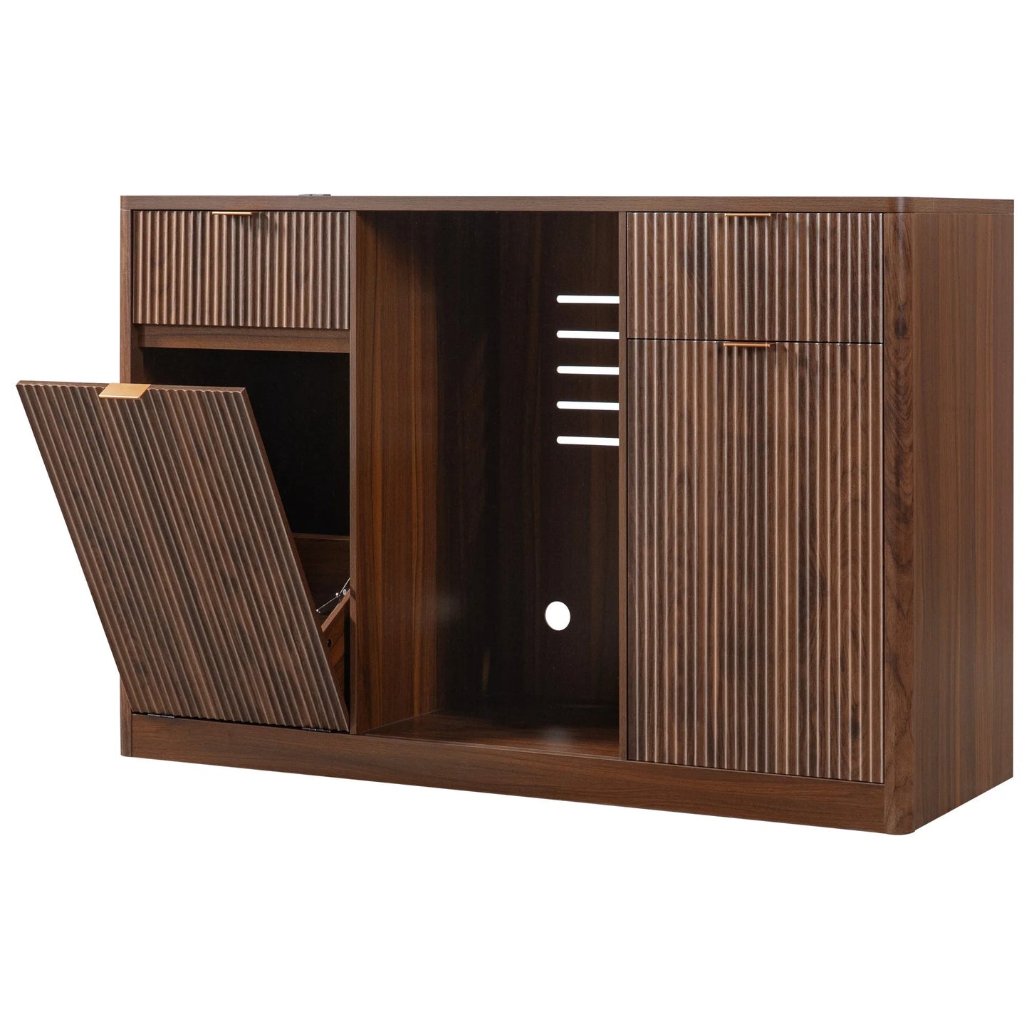 K&K 59' Coffee Bar Cabinet with Fridge Space & Tilt-Out Trash Cabinet, Mini Fridge Wine Cabinet with Storage/Charging Station, Fluted Buffet Sideboard with Glass Holder for Dining Room, Natural Oak detail view 98