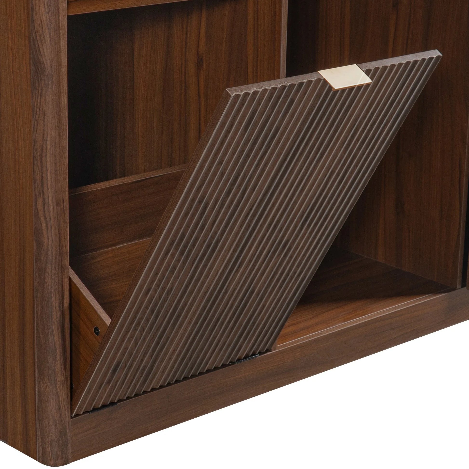 K&K 59' Coffee Bar Cabinet with Fridge Space & Tilt-Out Trash Cabinet, Mini Fridge Wine Cabinet with Storage/Charging Station, Fluted Buffet Sideboard with Glass Holder for Dining Room, Natural Oak detail view 108