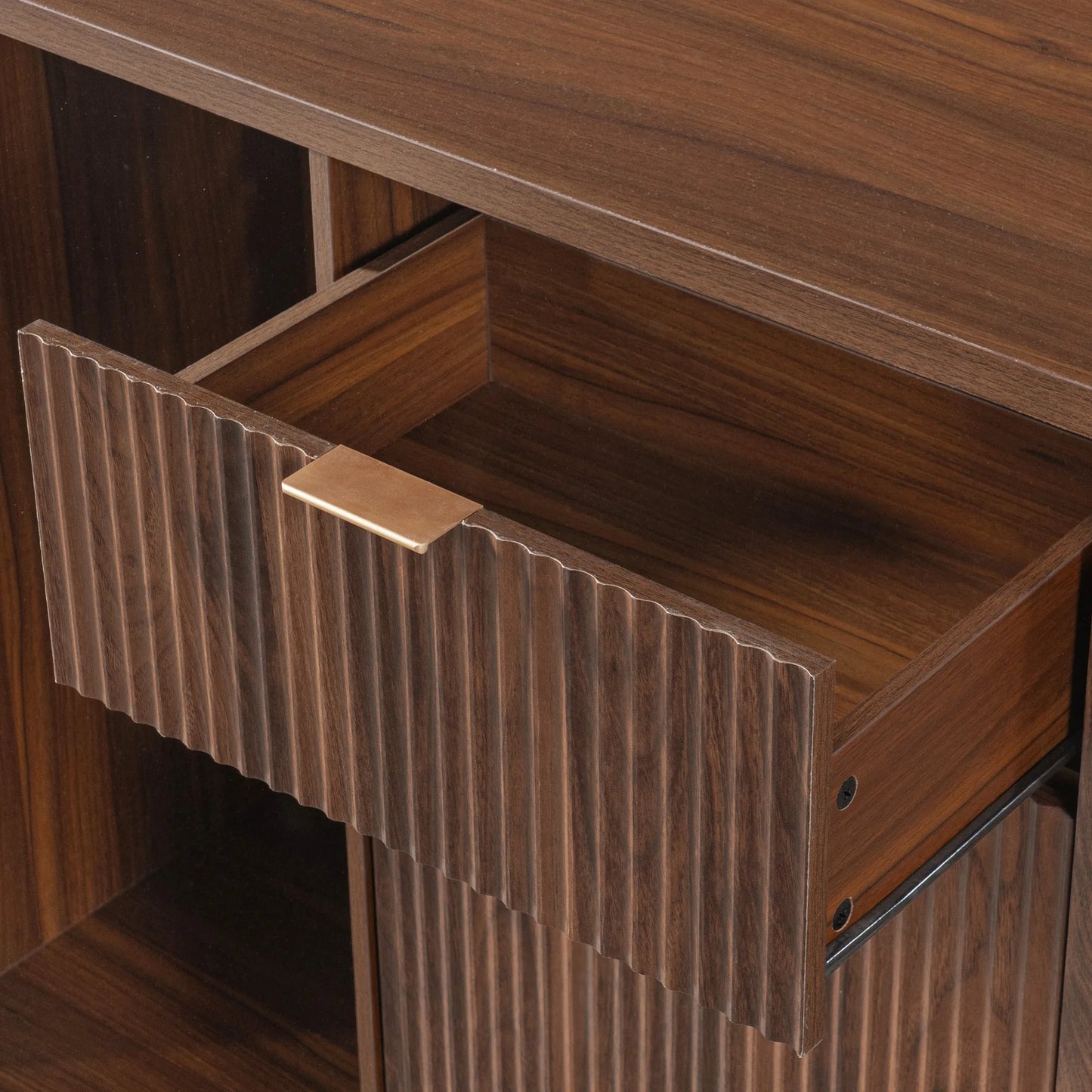 K&K 59' Coffee Bar Cabinet with Fridge Space & Tilt-Out Trash Cabinet, Mini Fridge Wine Cabinet with Storage/Charging Station, Fluted Buffet Sideboard with Glass Holder for Dining Room, Natural Oak detail view 109