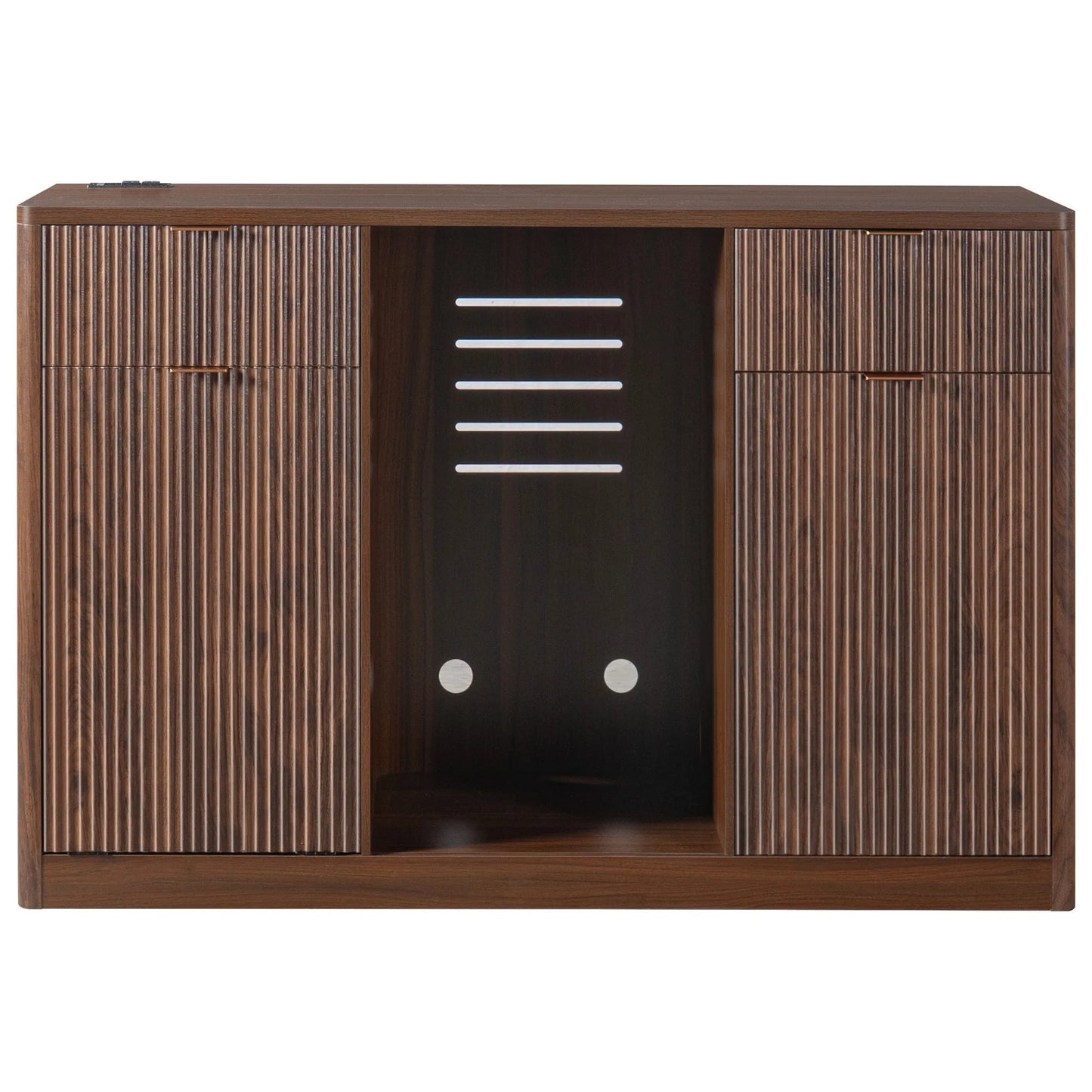 K&K 59' Coffee Bar Cabinet with Fridge Space & Tilt-Out Trash Cabinet, Mini Fridge Wine Cabinet with Storage/Charging Station, Fluted Buffet Sideboard with Glass Holder for Dining Room, Natural Oak detail view 113