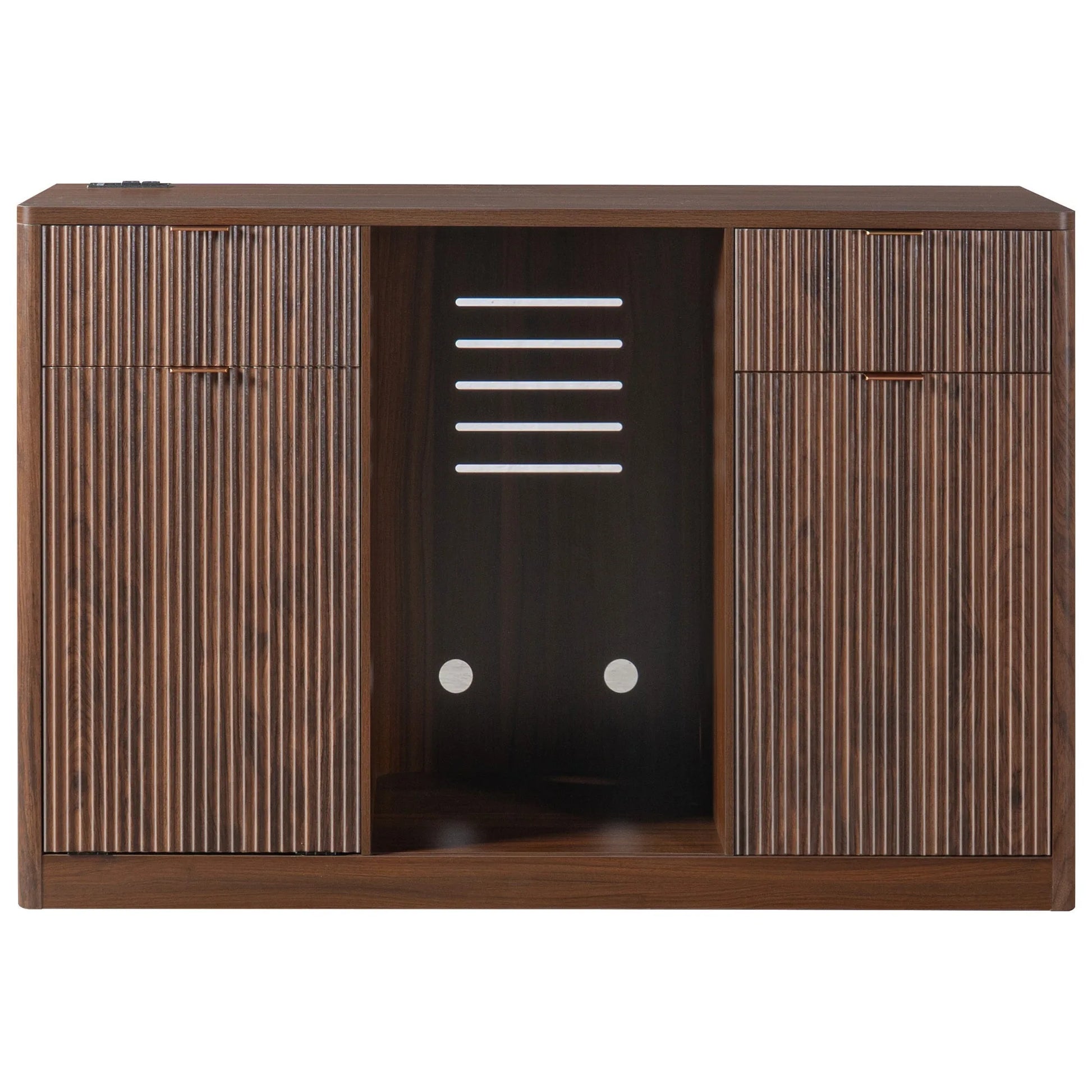 K&K 59' Coffee Bar Cabinet with Fridge Space & Tilt-Out Trash Cabinet, Mini Fridge Wine Cabinet with Storage/Charging Station, Fluted Buffet Sideboard with Glass Holder for Dining Room, Natural Oak detail view 113