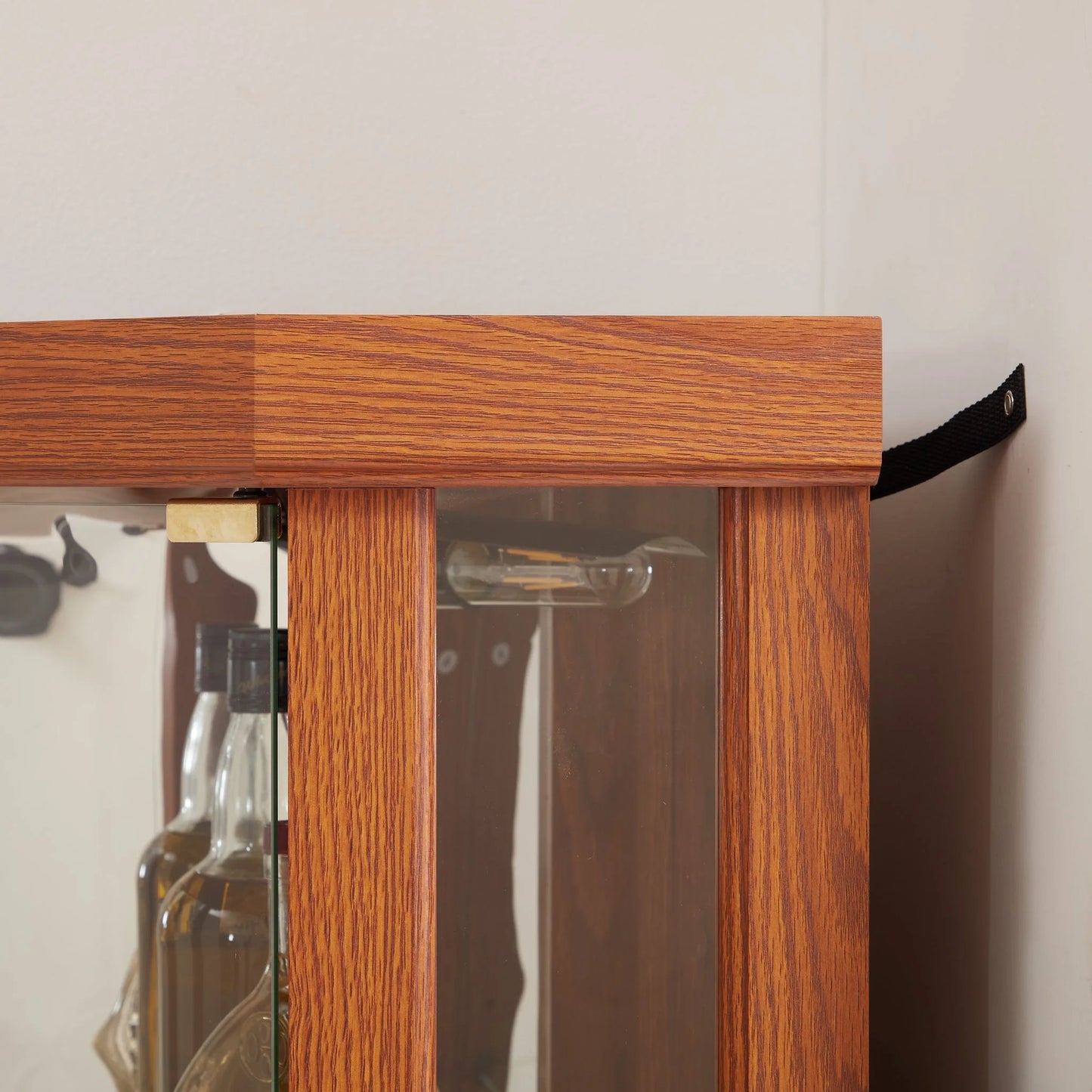 Corner Lighted Curio Cabinet Corner Glass Cabinet Lighted Curio Cabinet Corner Display Case for Living Room, Curio Cabinet, Antique collection, Wine, Bar Glass Storage Light Included, Dark oak detail view 4