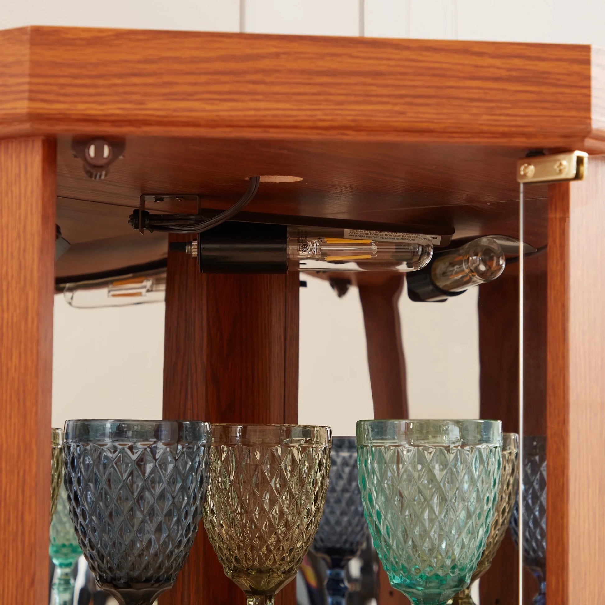 Corner Lighted Curio Cabinet Corner Glass Cabinet Lighted Curio Cabinet Corner Display Case for Living Room, Curio Cabinet, Antique collection, Wine, Bar Glass Storage Light Included, Dark oak detail view 7