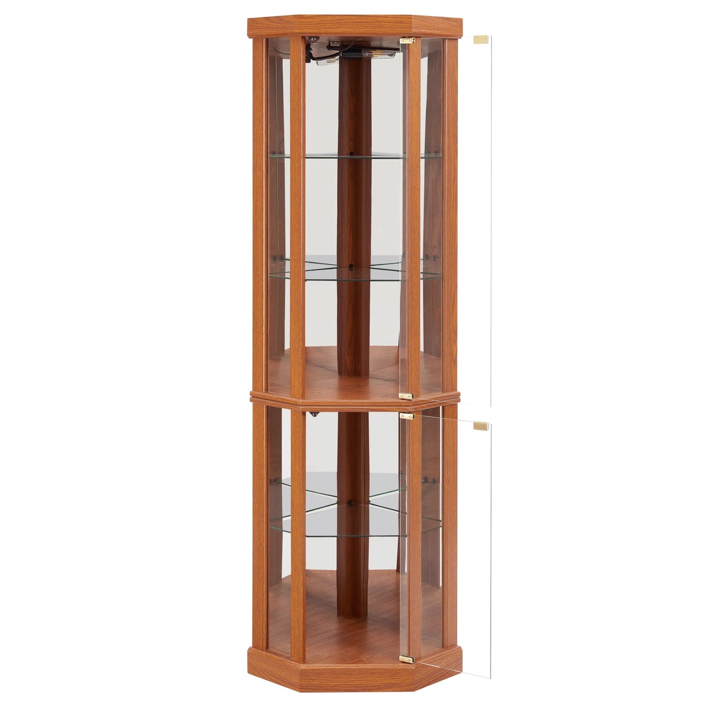 Corner Lighted Curio Cabinet Corner Glass Cabinet Lighted Curio Cabinet Corner Display Case for Living Room, Curio Cabinet, Antique collection, Wine, Bar Glass Storage Light Included, Dark oak detail view 17