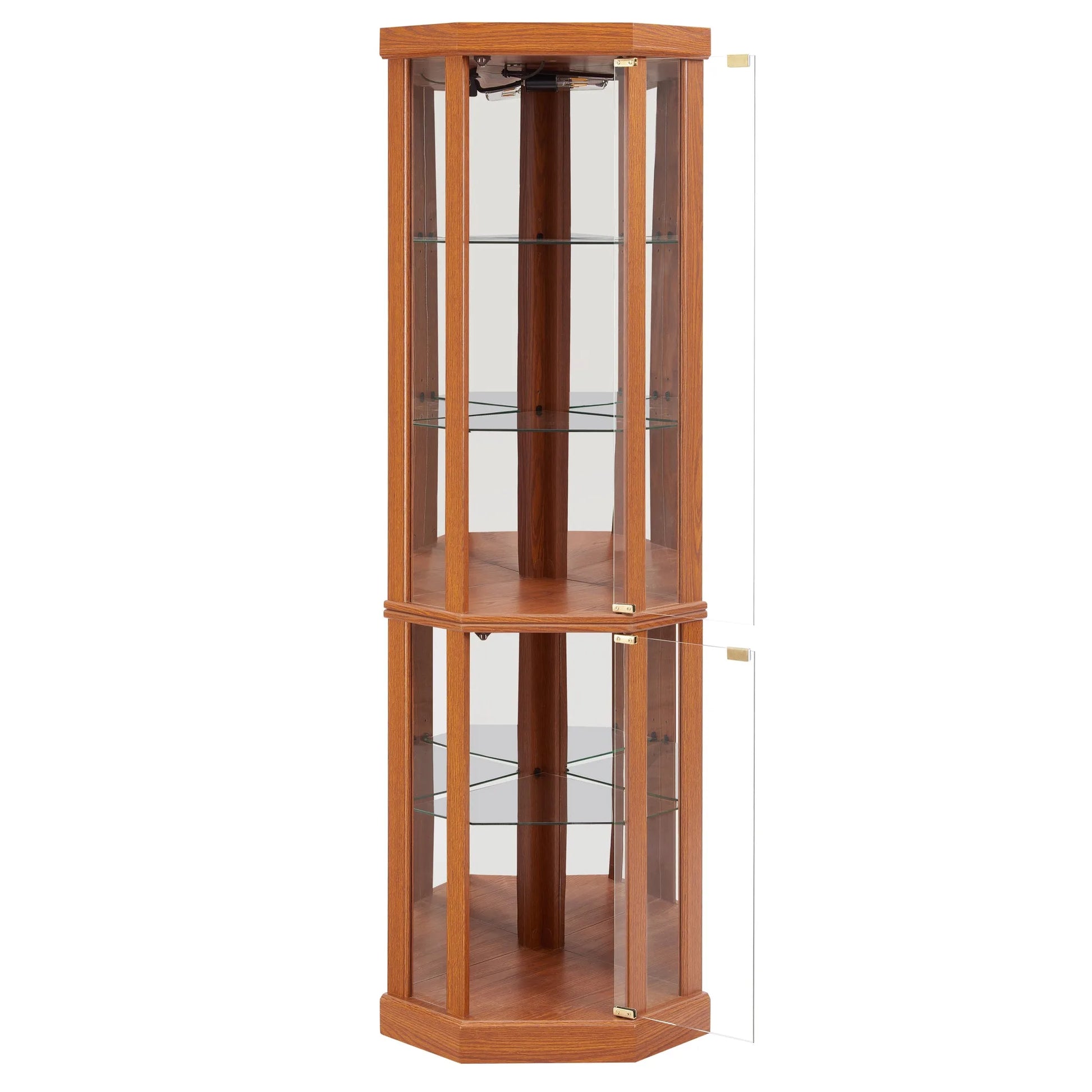 Corner Lighted Curio Cabinet Corner Glass Cabinet Lighted Curio Cabinet Corner Display Case for Living Room, Curio Cabinet, Antique collection, Wine, Bar Glass Storage Light Included, Dark oak detail view 17