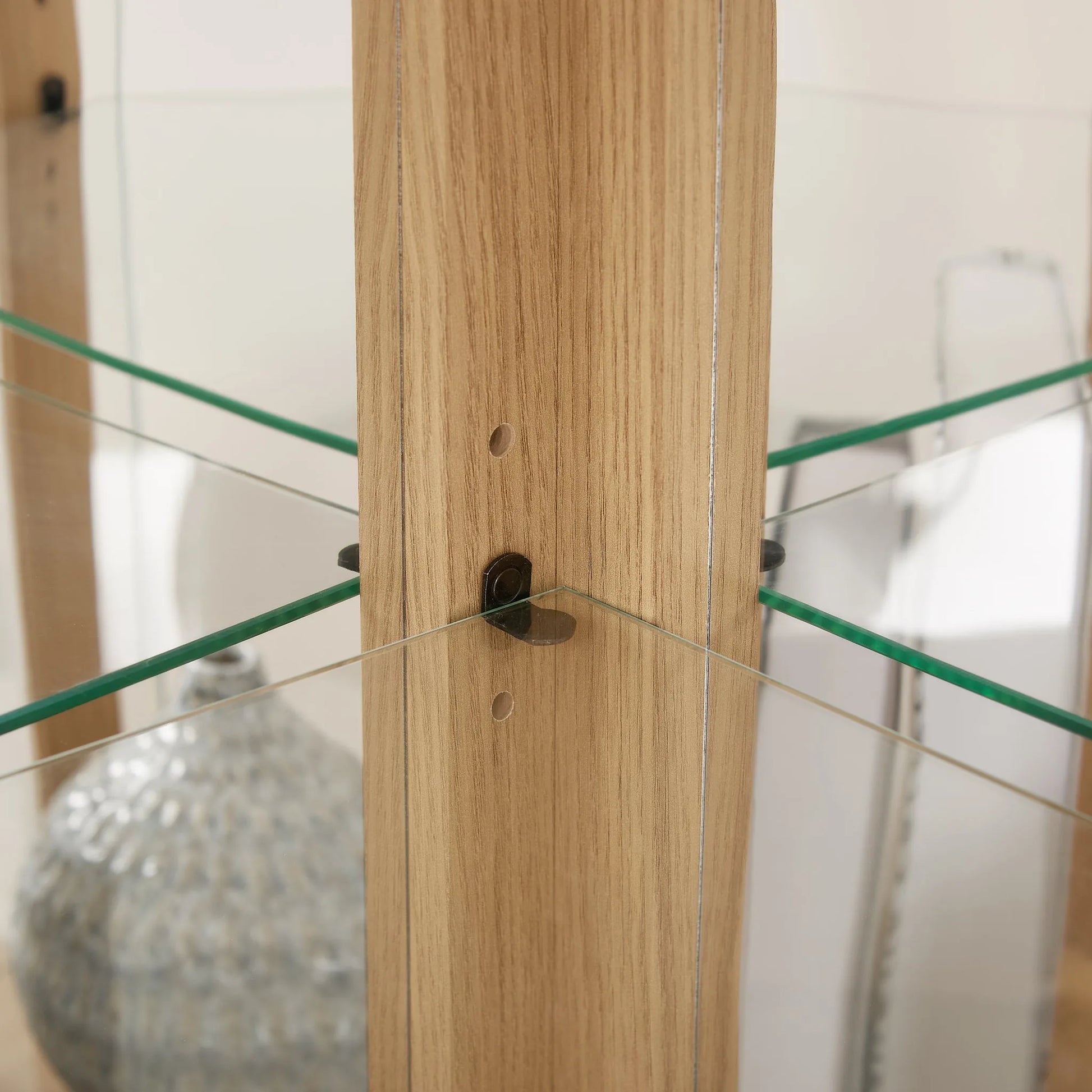 Corner Lighted Curio Cabinet Corner Glass Cabinet Lighted Curio Cabinet Corner Display Case for Living Room, Curio Cabinet, Antique collection, Wine, Bar Glass Storage Light Included, Dark oak detail view 26