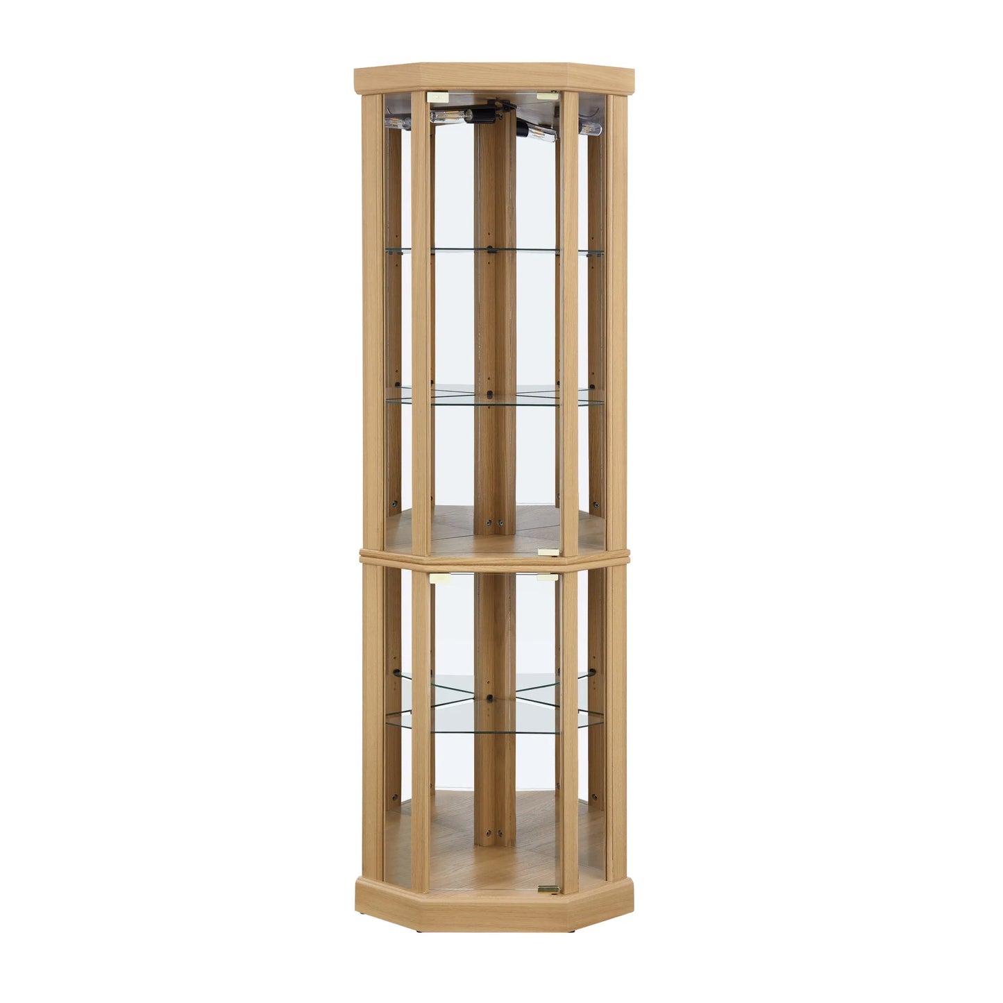 Corner Lighted Curio Cabinet Corner Glass Cabinet Lighted Curio Cabinet Corner Display Case for Living Room, Curio Cabinet, Antique collection, Wine, Bar Glass Storage Light Included, Dark oak detail view 30
