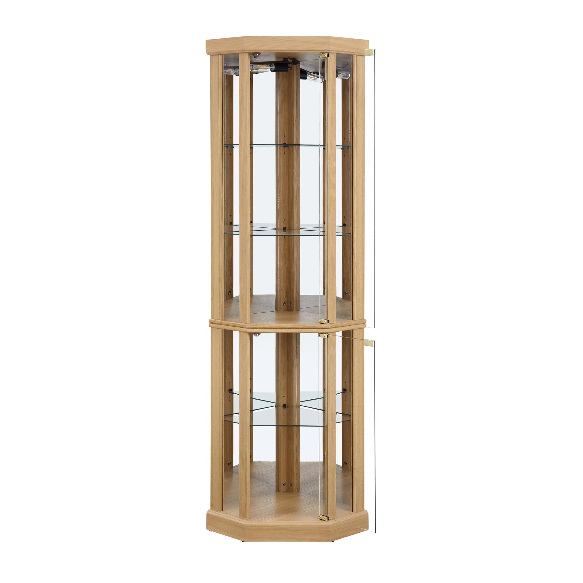 Corner Lighted Curio Cabinet Corner Glass Cabinet Lighted Curio Cabinet Corner Display Case for Living Room, Curio Cabinet, Antique collection, Wine, Bar Glass Storage Light Included, Dark oak detail view 31