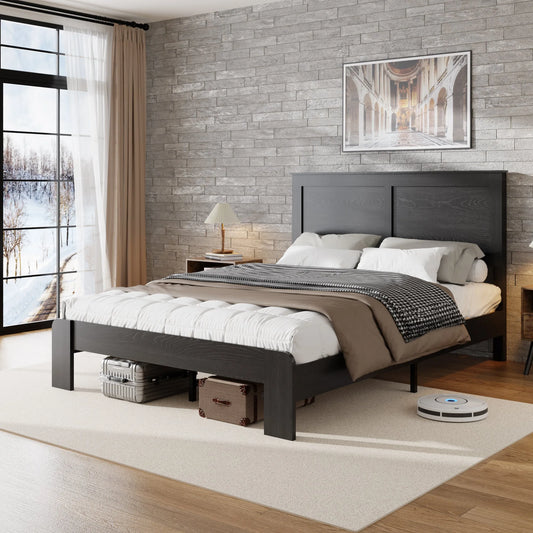 Bed Frame Full Size, Wood Platform Bed Frame, Noise Free, No Box Spring Needed and Easy Assembly Tool, Large Under Bed Storage, Dark Black lifestyle view