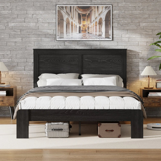 Bed Frame Full Size, Wood Platform Bed Frame, Noise Free, No Box Spring Needed and Easy Assembly Tool, Large Under Bed Storage, Dark Black detail view 2