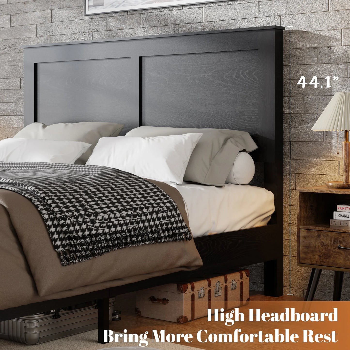 Bed Frame Full Size, Wood Platform Bed Frame, Noise Free, No Box Spring Needed and Easy Assembly Tool, Large Under Bed Storage, Dark Black detail view 5