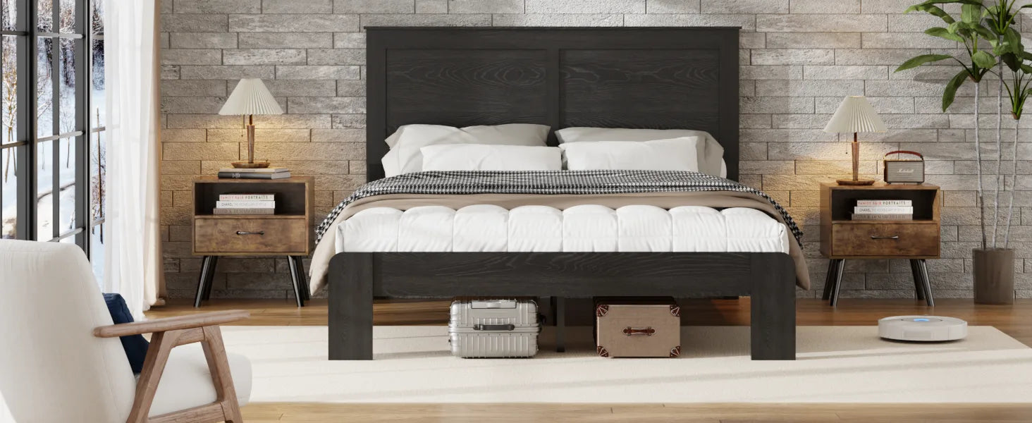 Bed Frame Full Size, Wood Platform Bed Frame, Noise Free, No Box Spring Needed and Easy Assembly Tool, Large Under Bed Storage, Dark Black detail view 6