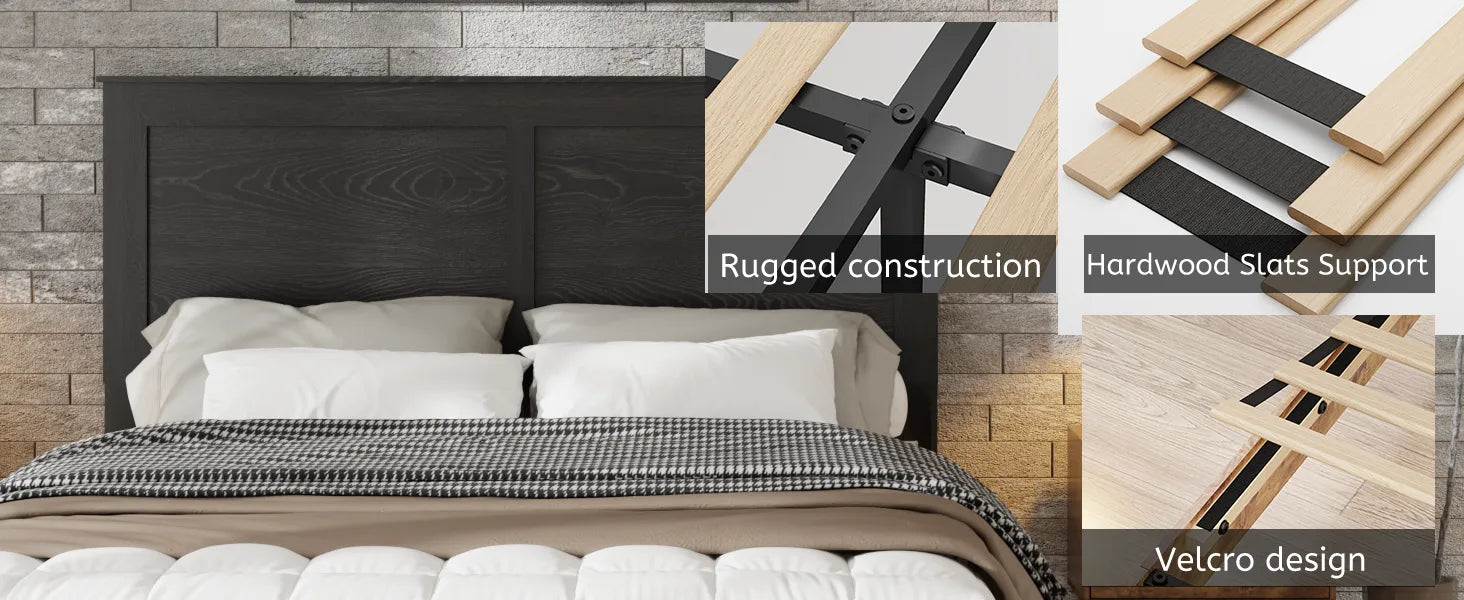 Bed Frame Full Size, Wood Platform Bed Frame, Noise Free, No Box Spring Needed and Easy Assembly Tool, Large Under Bed Storage, Dark Black detail view 7