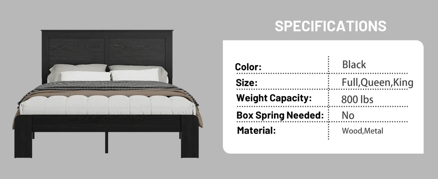 Bed Frame Full Size, Wood Platform Bed Frame, Noise Free, No Box Spring Needed and Easy Assembly Tool, Large Under Bed Storage, Dark Black detail view 8