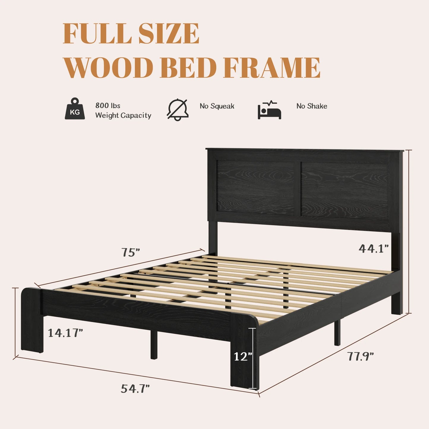 Bed Frame Full Size, Wood Platform Bed Frame, Noise Free, No Box Spring Needed and Easy Assembly Tool, Large Under Bed Storage, Dark Black detail view 9
