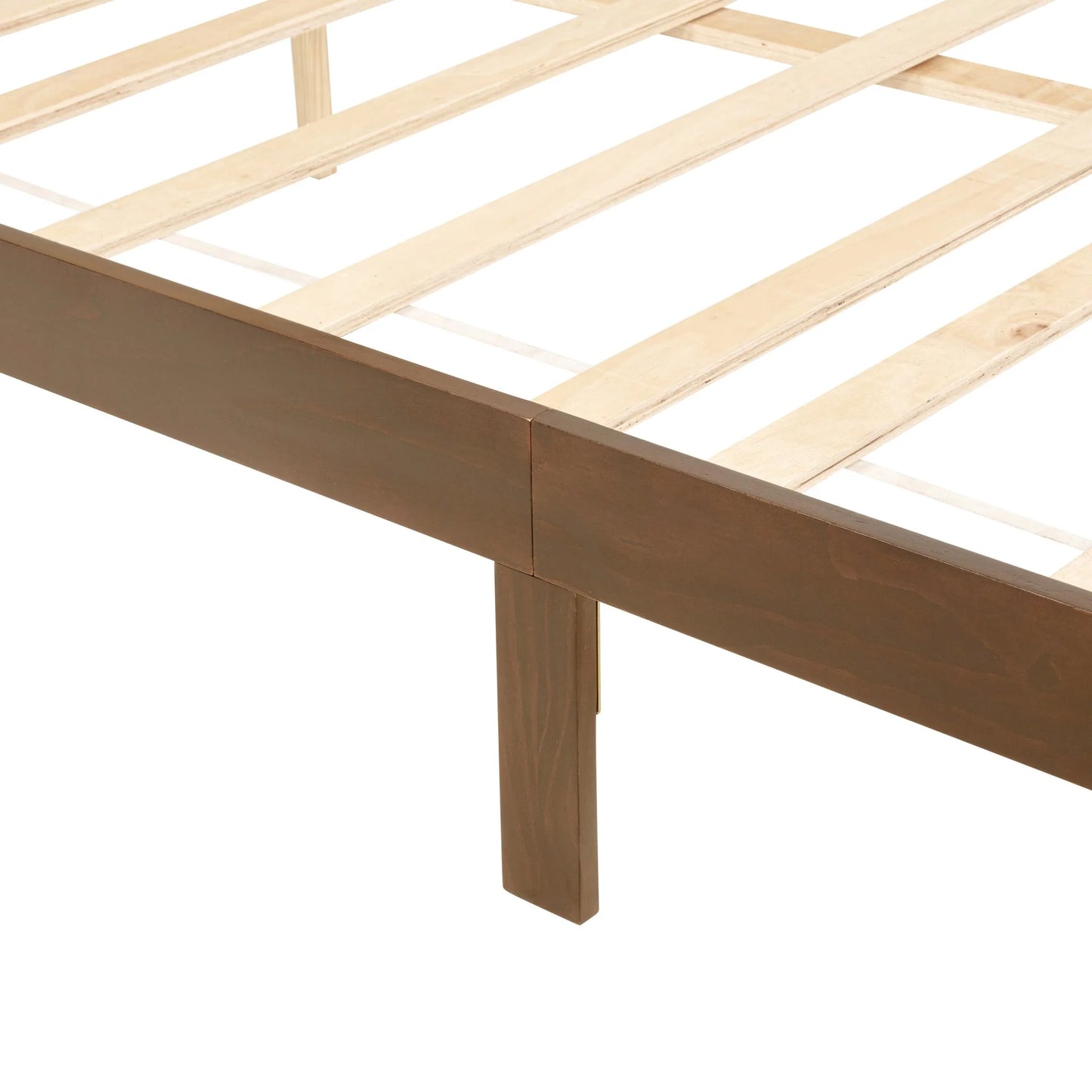 Queen Pine wooden Bed with Rattan Headboard and Footboard, with Central Enhanced Bed Platform, Walnut detail view 19