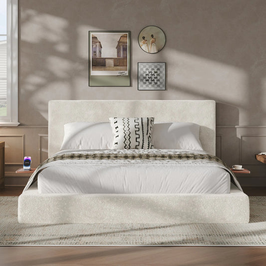 AirFrame Queen Bed Frame with adjustable Sliding Side Table, 8.7'' Cloud Upholstered Sponge Cushion, Easy Assembly (Off-White) detail view 2