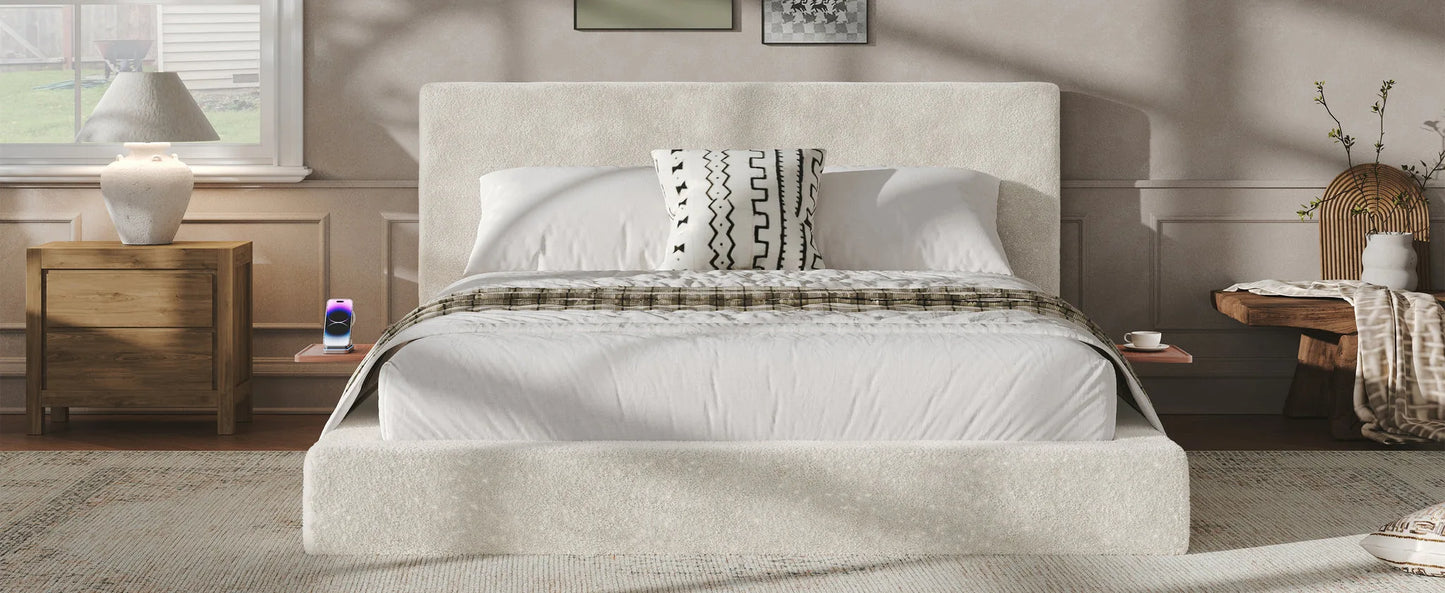 AirFrame Queen Bed Frame with adjustable Sliding Side Table, 8.7'' Cloud Upholstered Sponge Cushion, Easy Assembly (Off-White) detail view 12