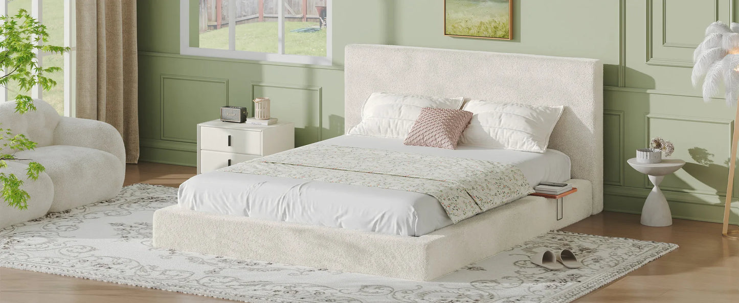 AirFrame Queen Bed Frame with adjustable Sliding Side Table, 8.7'' Cloud Upholstered Sponge Cushion, Easy Assembly (Off-White) detail view 13