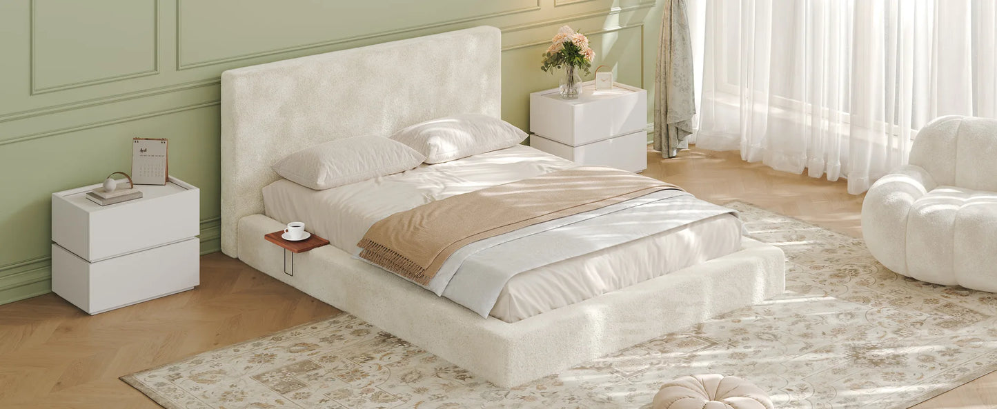 AirFrame Queen Bed Frame with adjustable Sliding Side Table, 8.7'' Cloud Upholstered Sponge Cushion, Easy Assembly (Off-White) detail view 14