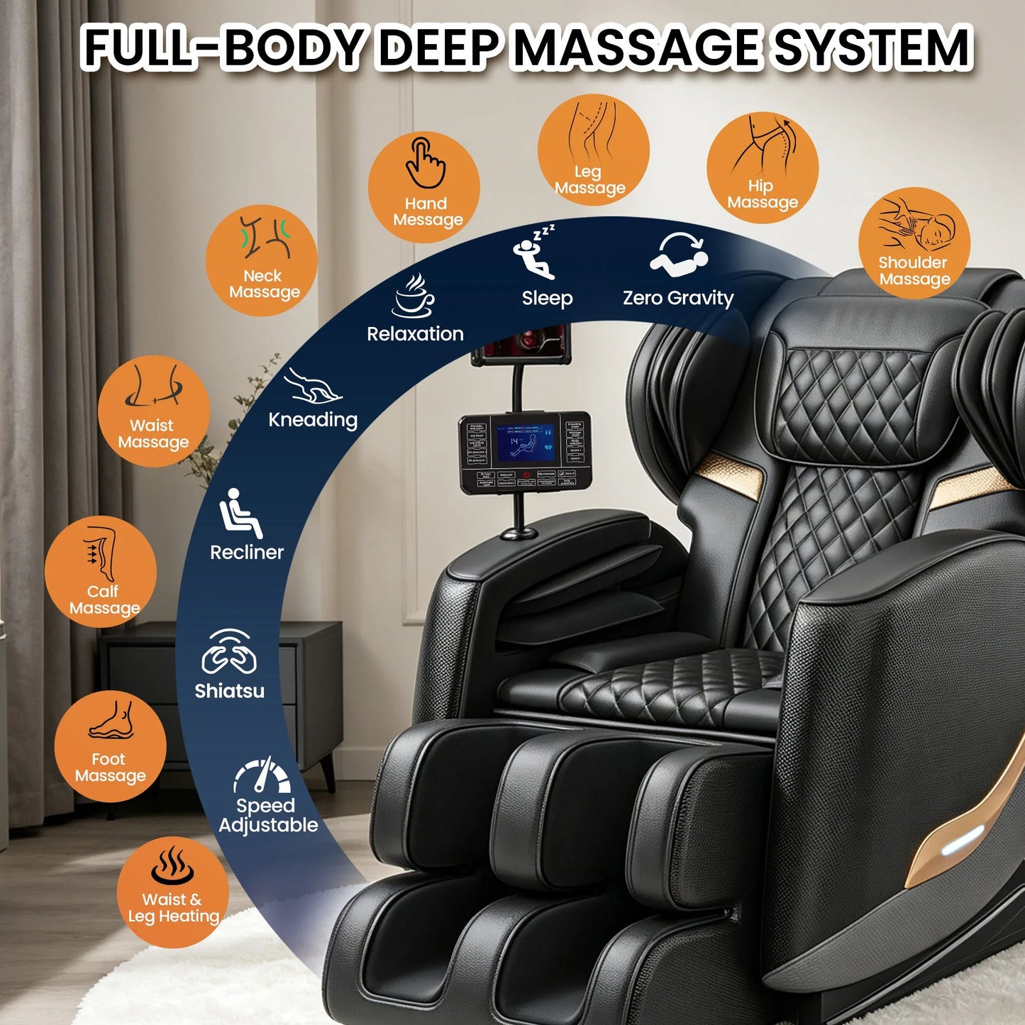 Massage Chair Full Body and Recliner, Zero Gravity Massage Chairs, 10 Fix Rollers, Airbags, Heating, Foot Massage, Auto Modes, Bluetooth Speaker and Touch Control Screen for Home and Office detail view 4