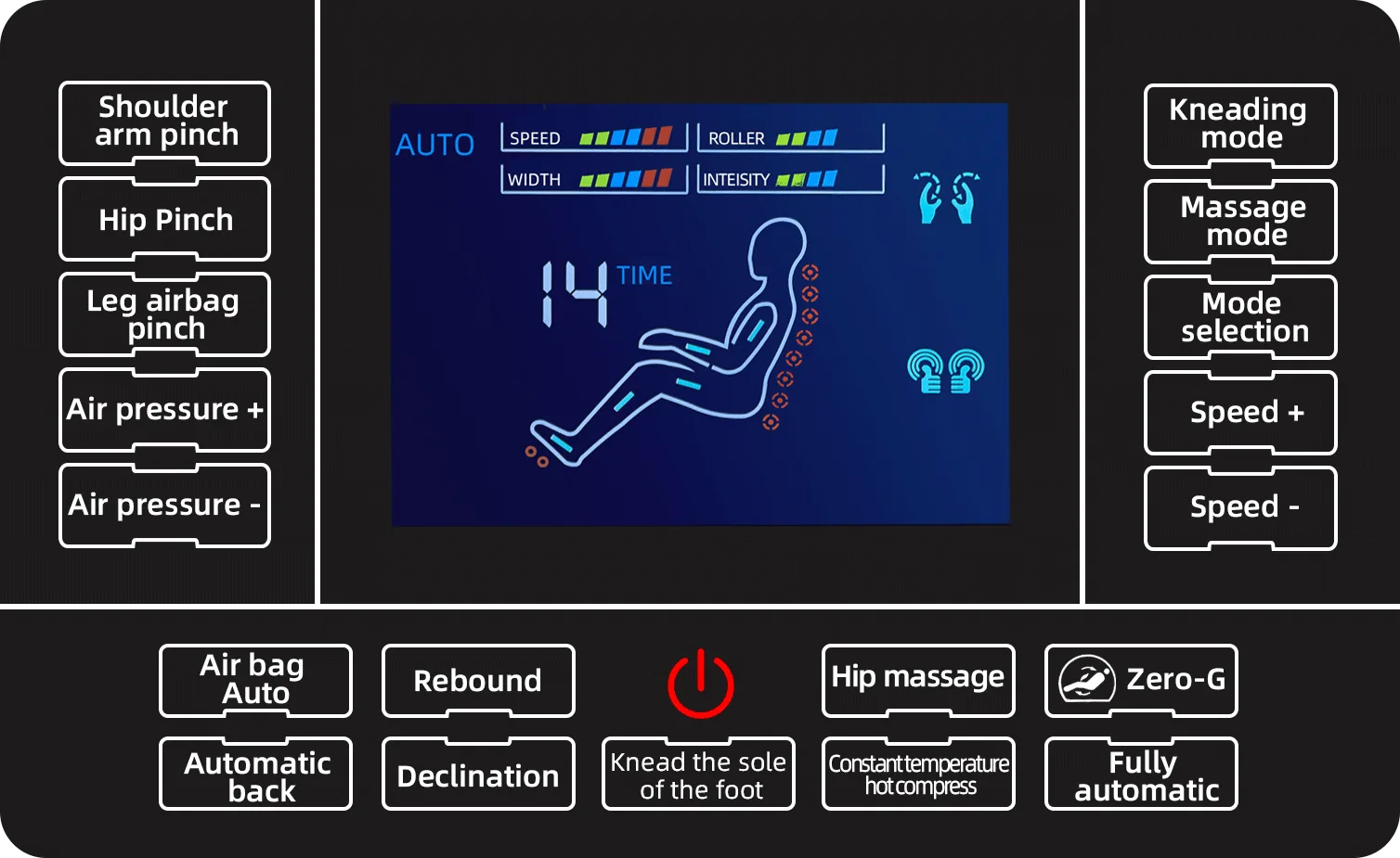Massage Chair Full Body and Recliner, Zero Gravity Massage Chairs, 10 Fix Rollers, Airbags, Heating, Foot Massage, Auto Modes, Bluetooth Speaker and Touch Control Screen for Home and Office detail view 9