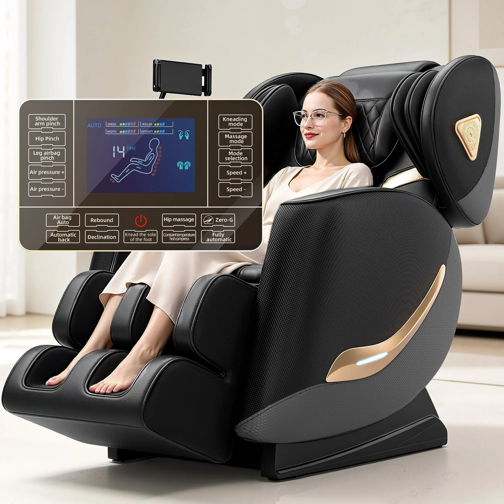 Massage Chair Full Body and Recliner, Zero Gravity Massage Chairs, 10 Fix Rollers, Airbags, Heating, Foot Massage, Auto Modes, Bluetooth Speaker and Touch Control Screen for Home and Office detail view 10