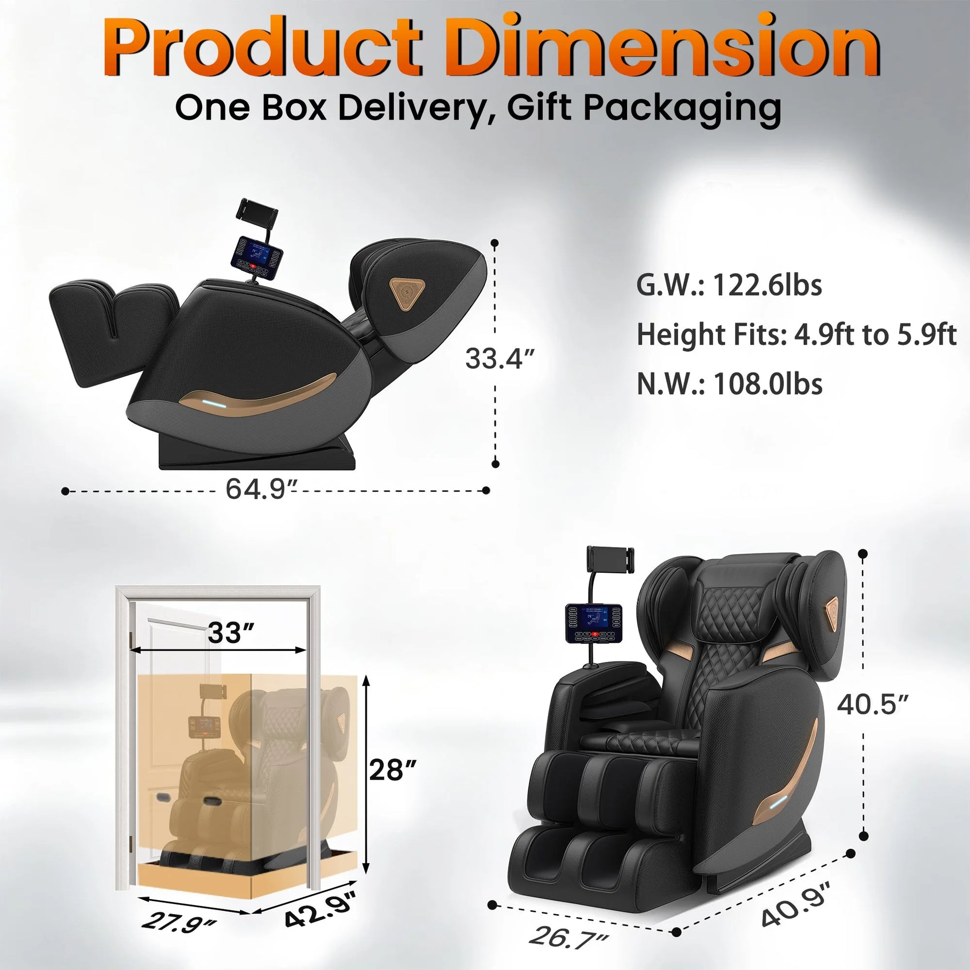 Massage Chair Full Body and Recliner, Zero Gravity Massage Chairs, 10 Fix Rollers, Airbags, Heating, Foot Massage, Auto Modes, Bluetooth Speaker and Touch Control Screen for Home and Office detail view 11