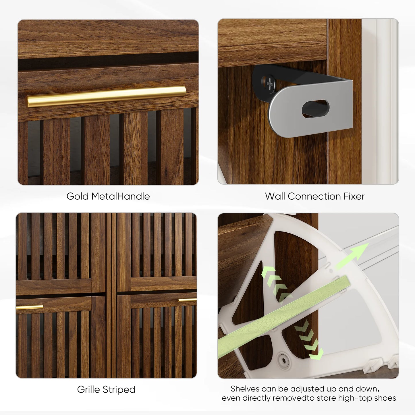 Medieval Modern Walnut Shoe Cabinet With 2 Flip Drawers And Fence Design, 23.6-Inch, MDF detail view 6