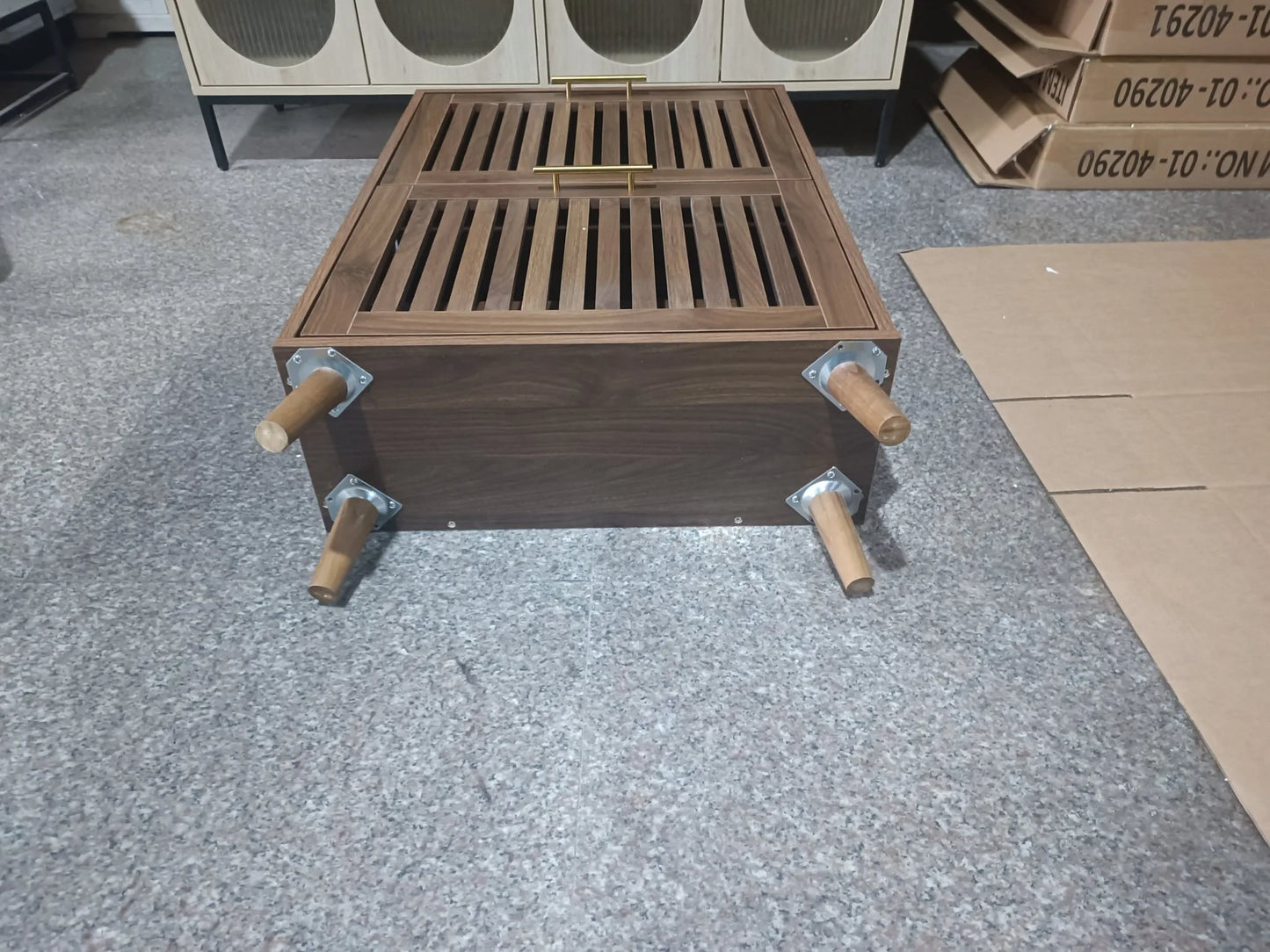 Medieval Modern Walnut Shoe Cabinet With 2 Flip Drawers And Fence Design, 23.6-Inch, MDF detail view 17