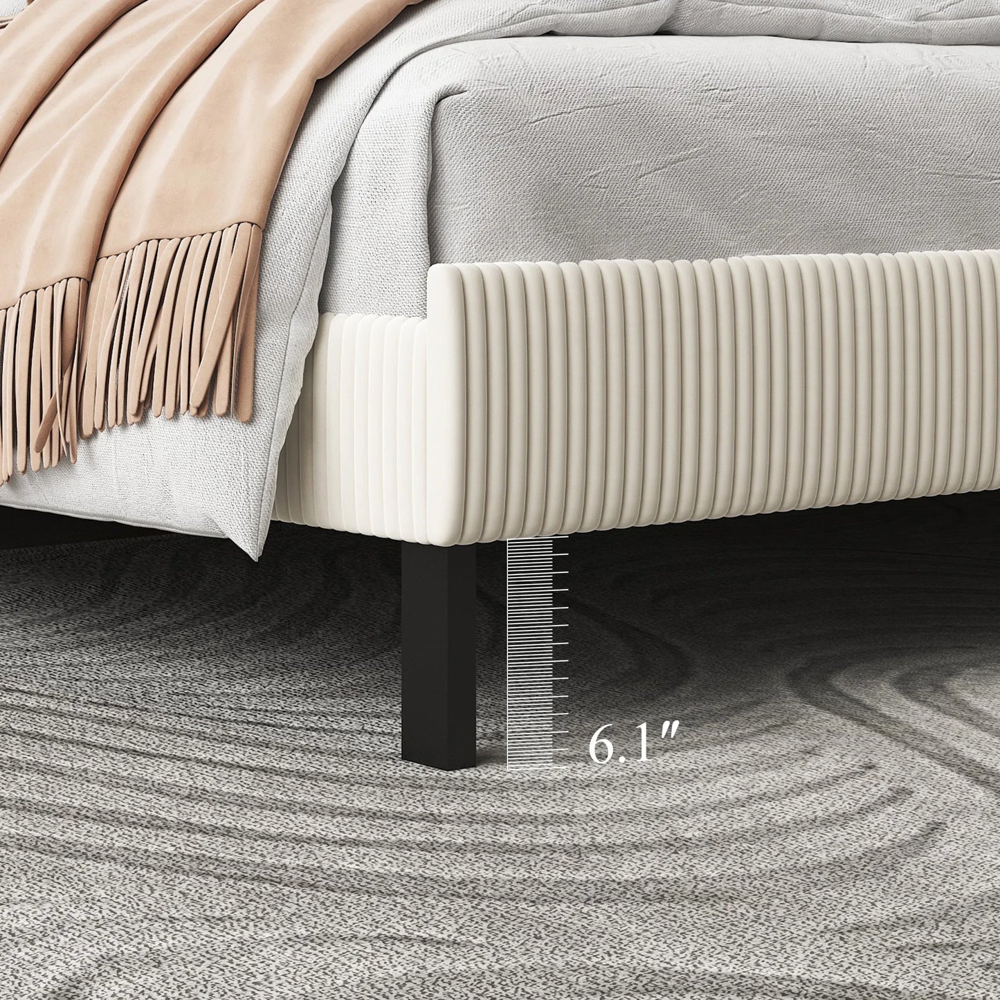 King bed frame with a bandaged headboard is stable and easy to assemble, and the style is simple and elegant, beige detail view 5