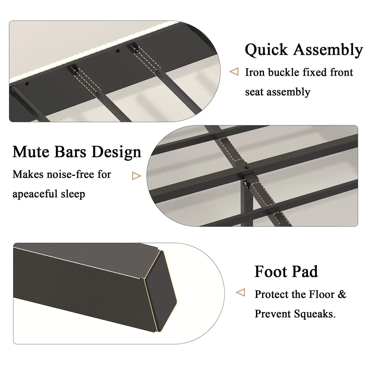 King bed frame with a bandaged headboard is stable and easy to assemble, and the style is simple and elegant, beige detail view 6
