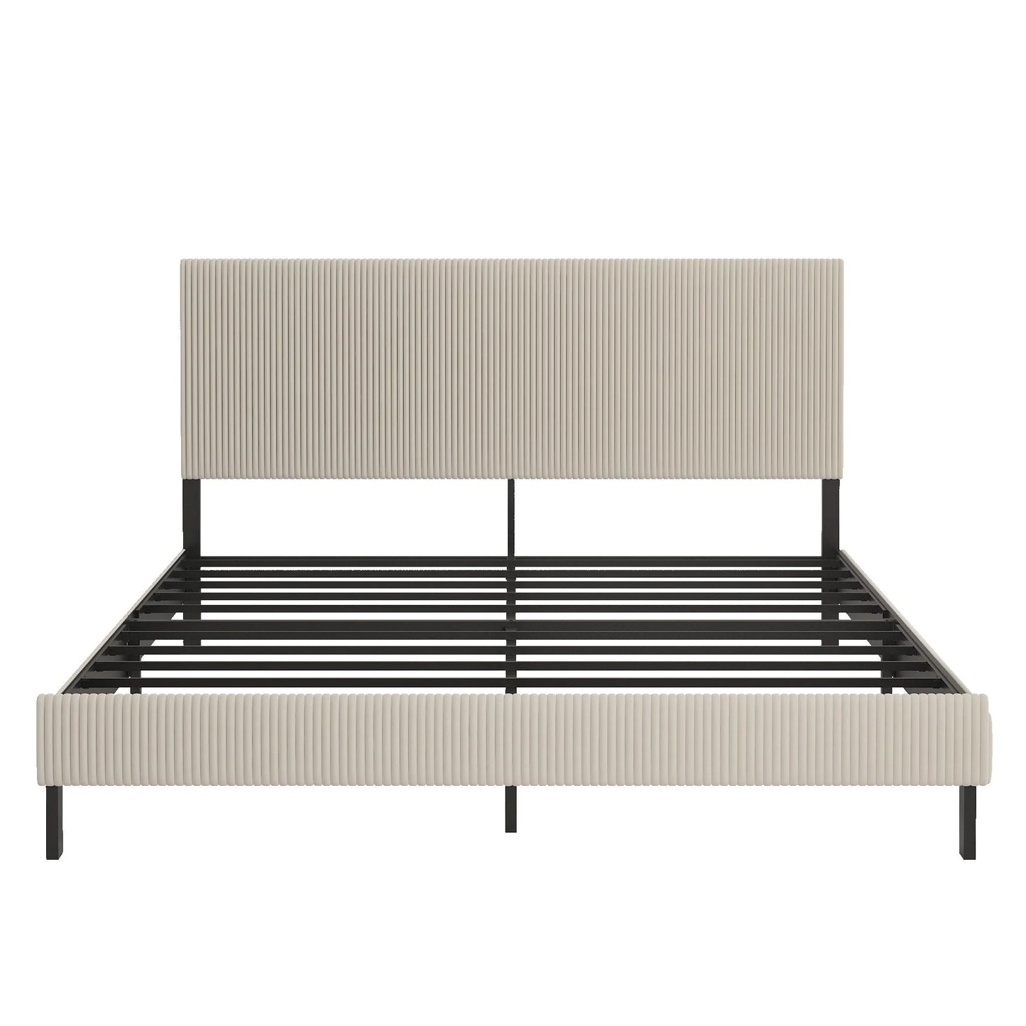 King bed frame with a bandaged headboard is stable and easy to assemble, and the style is simple and elegant, beige detail view 7