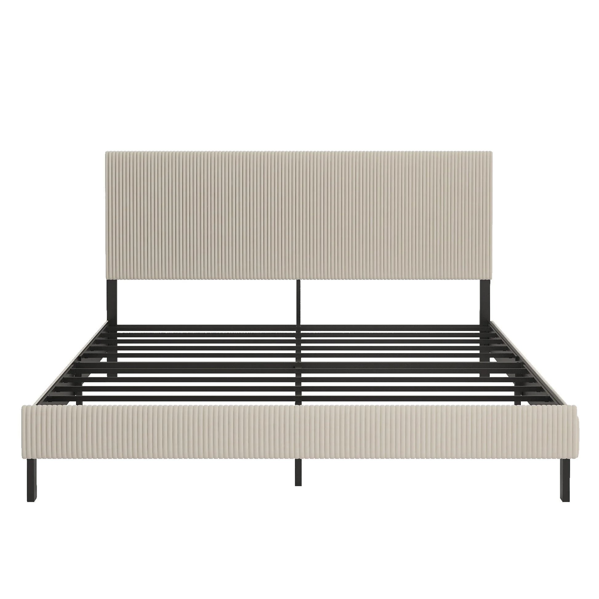 King bed frame with a bandaged headboard is stable and easy to assemble, and the style is simple and elegant, beige detail view 7