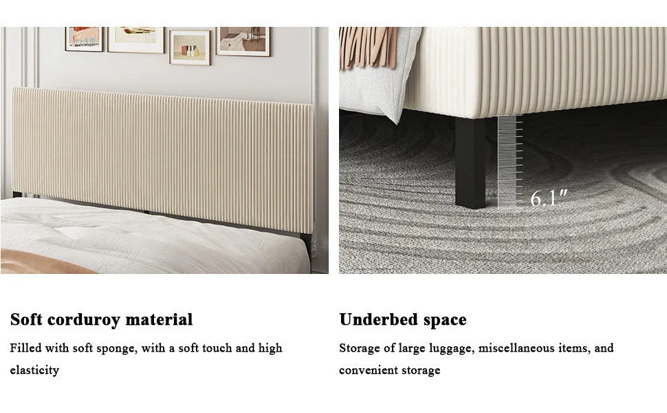 King bed frame with a bandaged headboard is stable and easy to assemble, and the style is simple and elegant, beige detail view 12