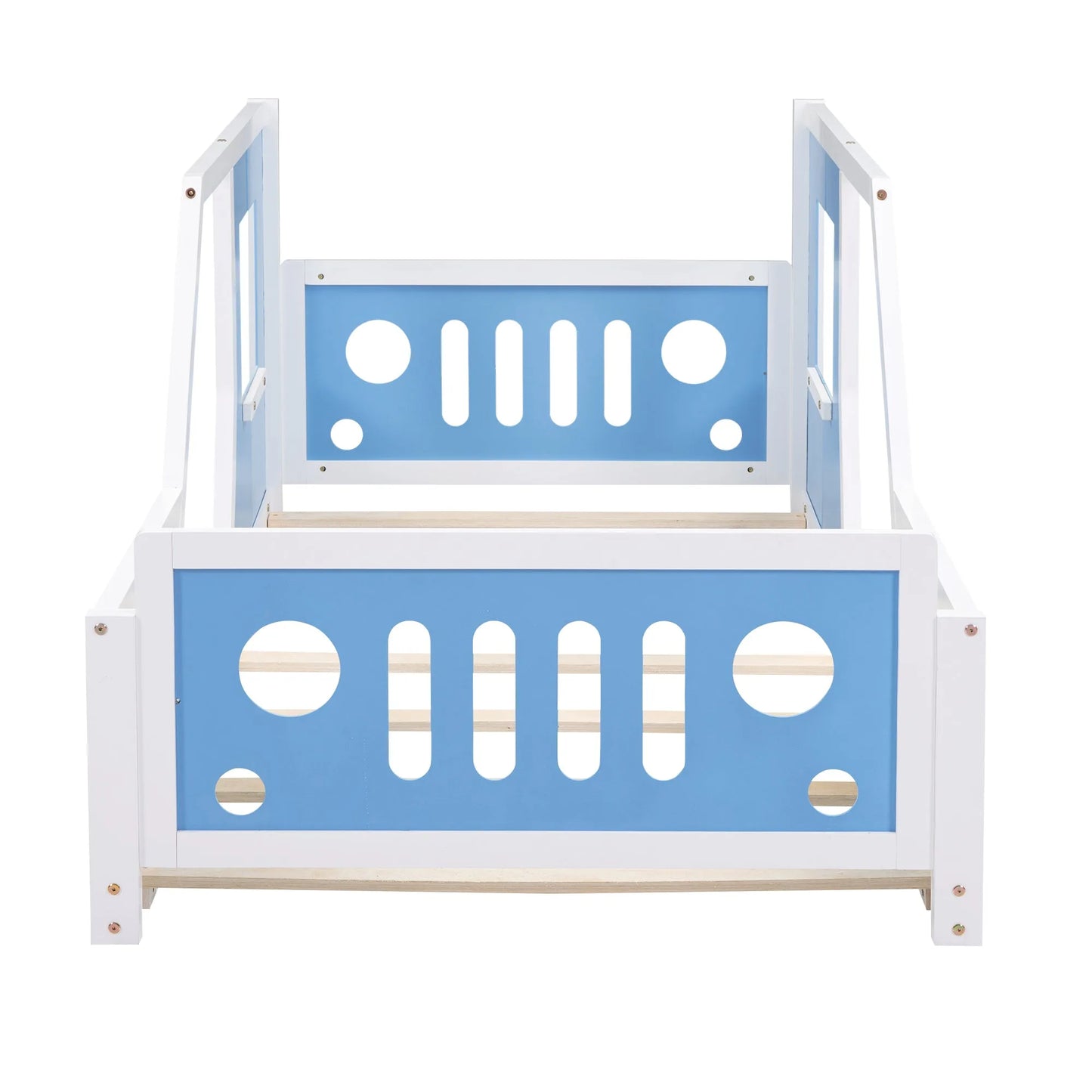 Blue Twin Size Classic Car-Shaped Platform Bed with Wheels, Pine Wood and MDF, 77.4''L x 41.7''W x 32''H detail view 8