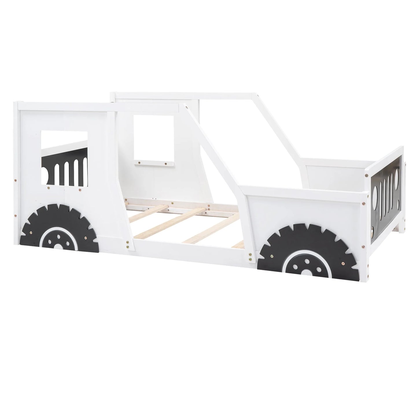 Blue Twin Size Classic Car-Shaped Platform Bed with Wheels, Pine Wood and MDF, 77.4''L x 41.7''W x 32''H detail view 17