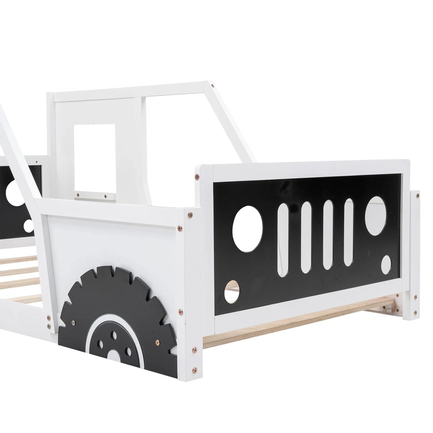 Blue Twin Size Classic Car-Shaped Platform Bed with Wheels, Pine Wood and MDF, 77.4''L x 41.7''W x 32''H detail view 18