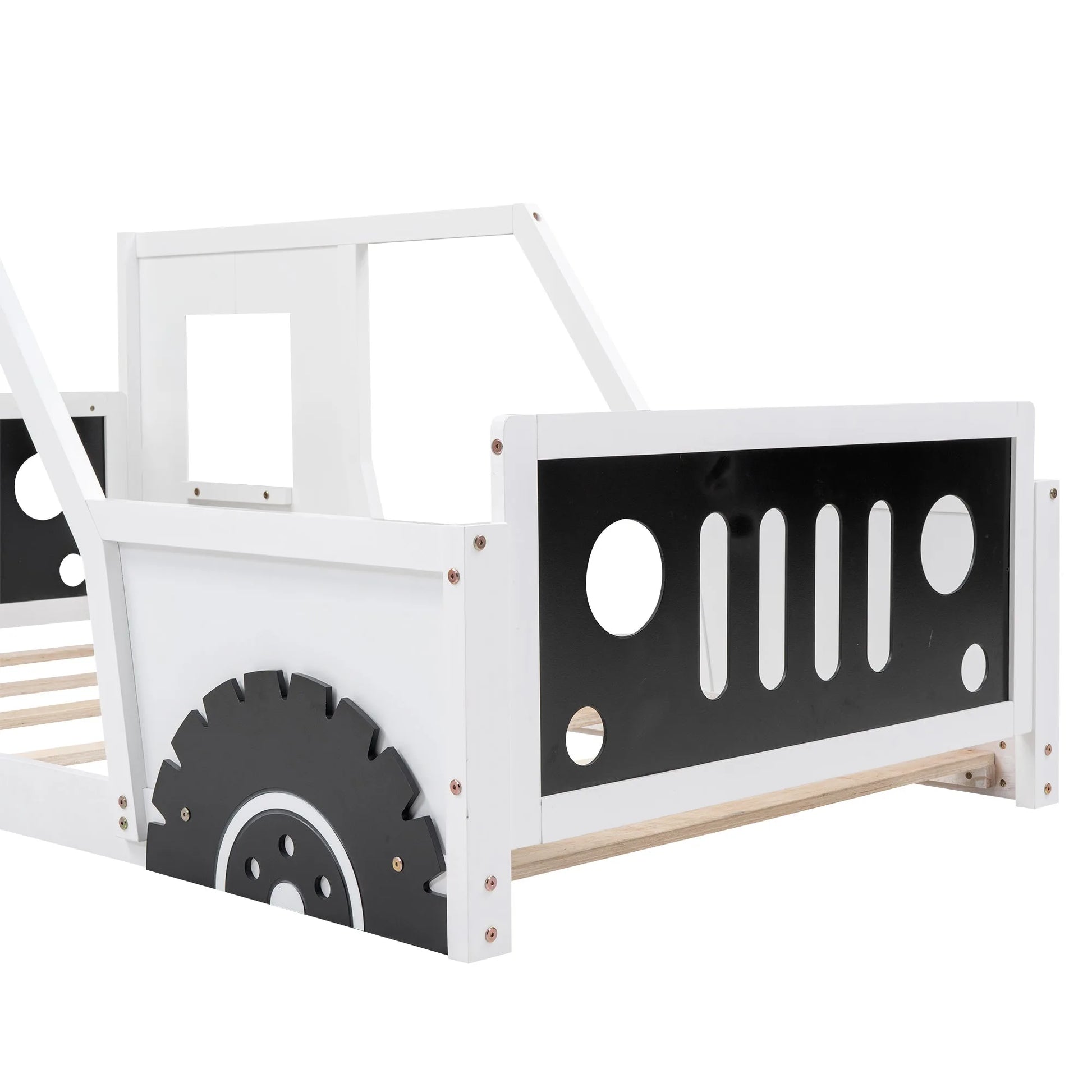 Blue Twin Size Classic Car-Shaped Platform Bed with Wheels, Pine Wood and MDF, 77.4''L x 41.7''W x 32''H detail view 18
