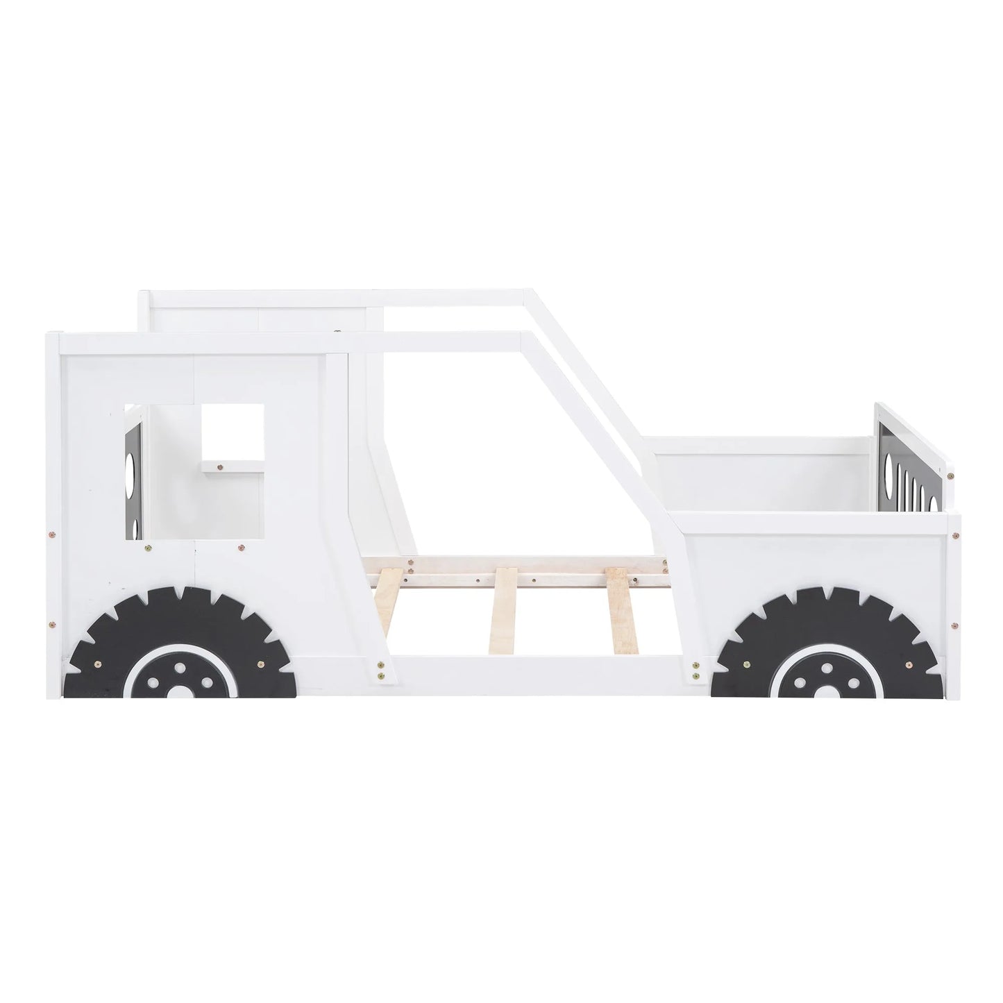 Blue Twin Size Classic Car-Shaped Platform Bed with Wheels, Pine Wood and MDF, 77.4''L x 41.7''W x 32''H detail view 19