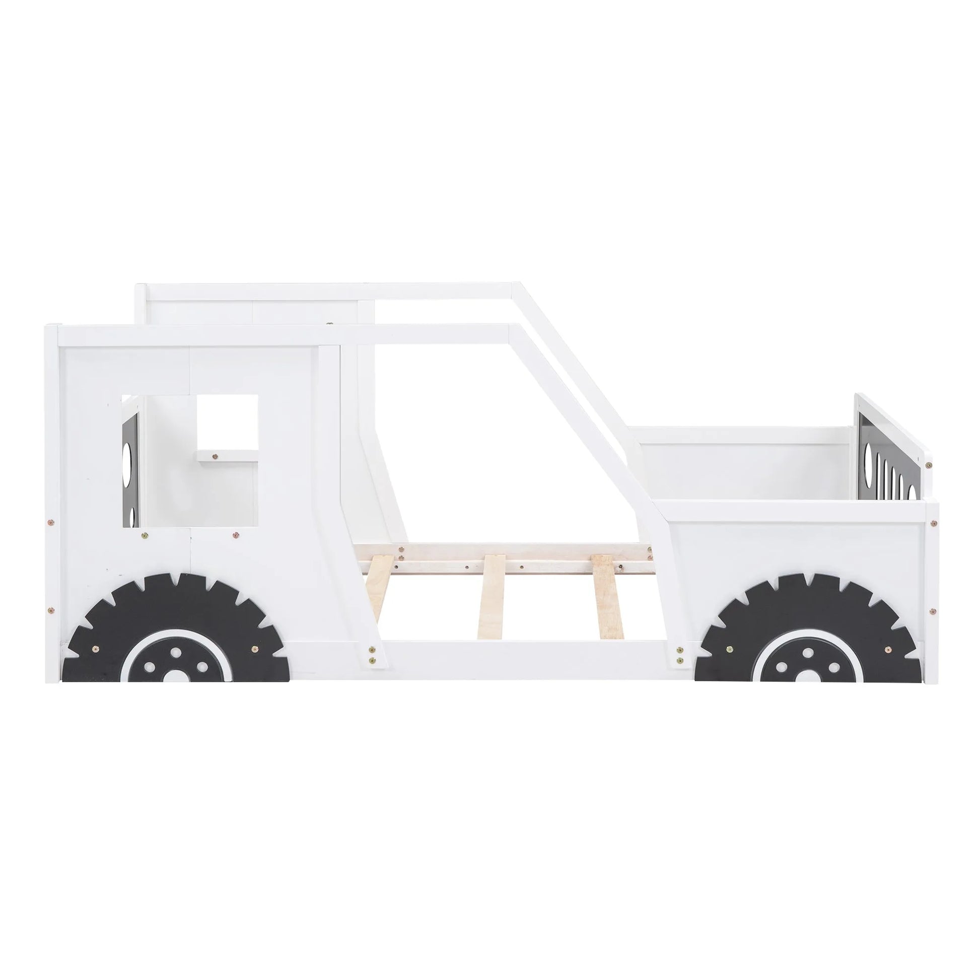 Blue Twin Size Classic Car-Shaped Platform Bed with Wheels, Pine Wood and MDF, 77.4''L x 41.7''W x 32''H detail view 19