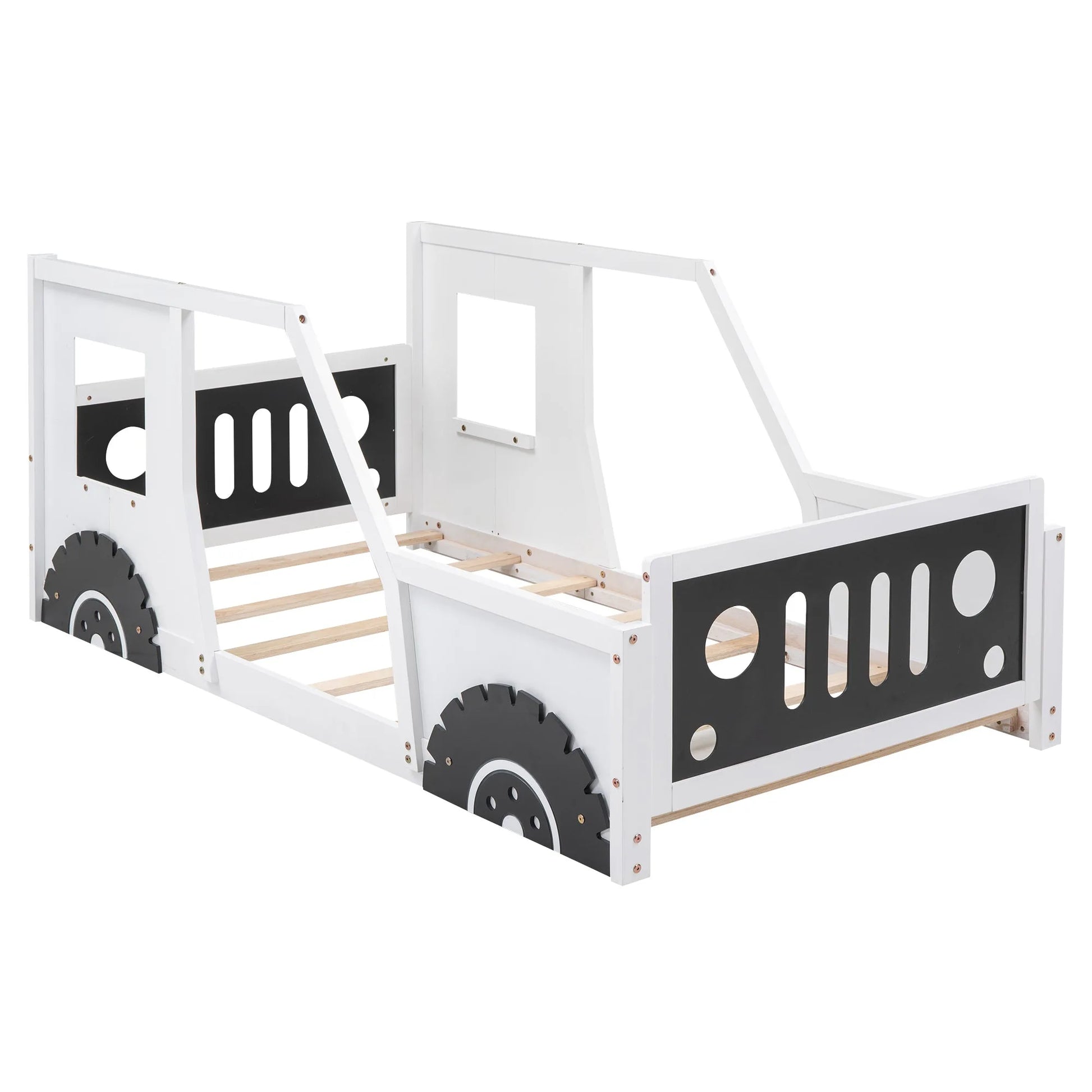 Blue Twin Size Classic Car-Shaped Platform Bed with Wheels, Pine Wood and MDF, 77.4''L x 41.7''W x 32''H detail view 21