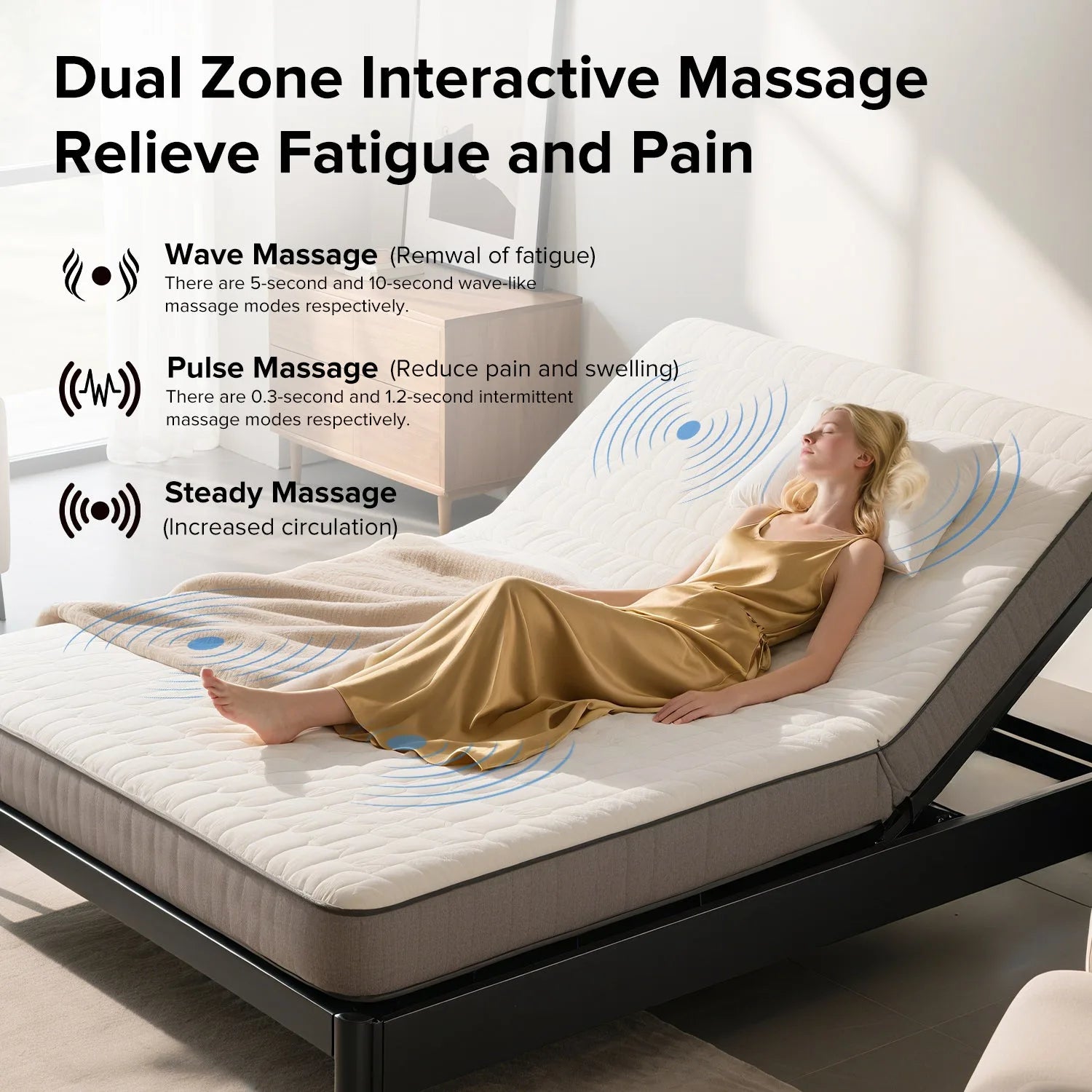 Adjustable Bed Frame with Massage Head & Foot Incline Queen Size Wireless Remote, two types of USB ports: Type-A and Type-C, LED Night Light, 4 Height-Adjustable Legs Easy assembly detail view 4