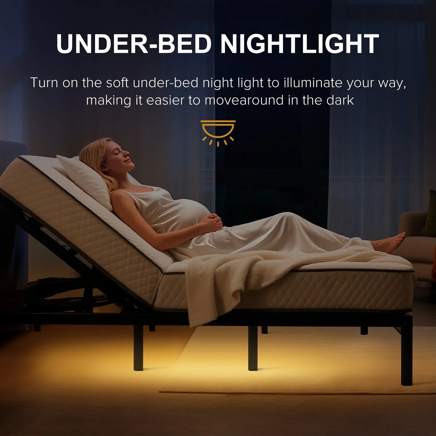 Adjustable Bed Frame with Massage Head & Foot Incline Queen Size Wireless Remote, two types of USB ports: Type-A and Type-C, LED Night Light, 4 Height-Adjustable Legs Easy assembly detail view 7