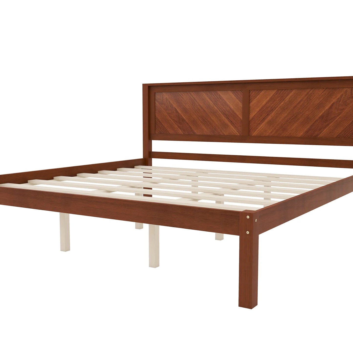 King Size Solid Wood Platform Bed Frame with Herringbone Wood Headboard, Farmhouse Chevron Panel Bed, Under Bed Storage Clearance, No Box Spring Needed, Sturdy Support Legs, Walnut Finish detail view 7