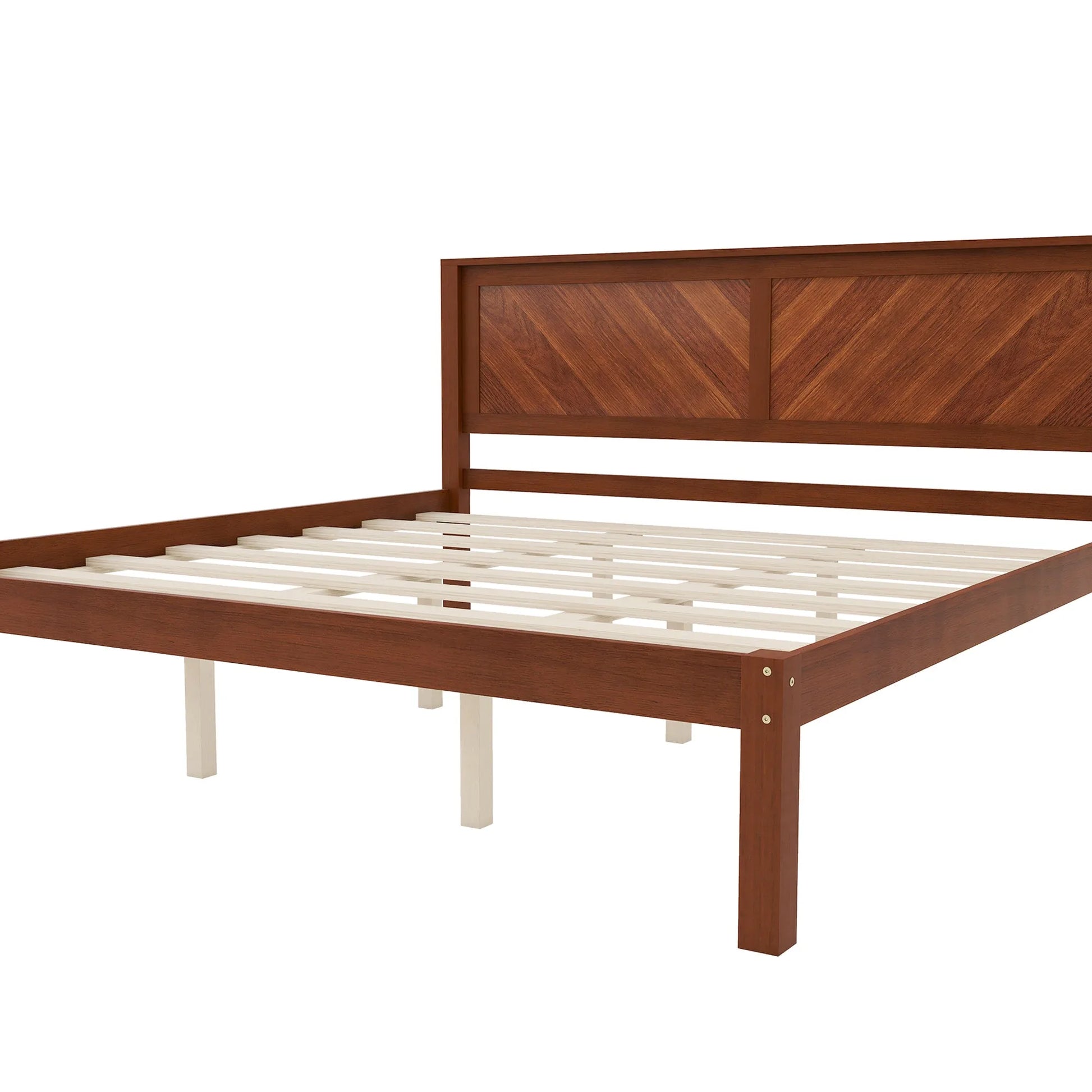 King Size Solid Wood Platform Bed Frame with Herringbone Wood Headboard, Farmhouse Chevron Panel Bed, Under Bed Storage Clearance, No Box Spring Needed, Sturdy Support Legs, Walnut Finish detail view 7